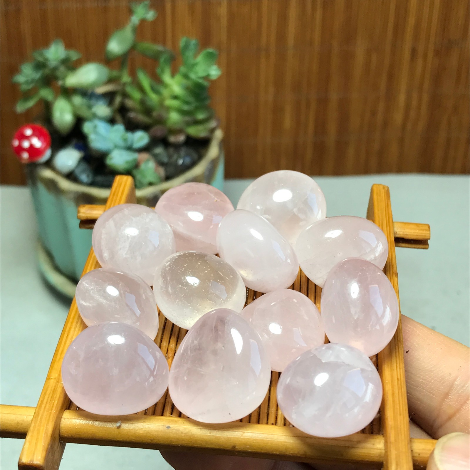 12pcs Natural pink rose quartz Crystal gemstone Polish Mineral Specimen 93g 5716