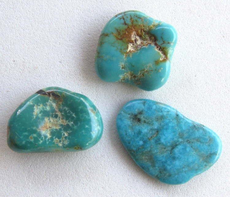 Turquoise 3 Polished Nuggets LOT Natural Tumbled Rock Gemstones Kingman Mine USA
