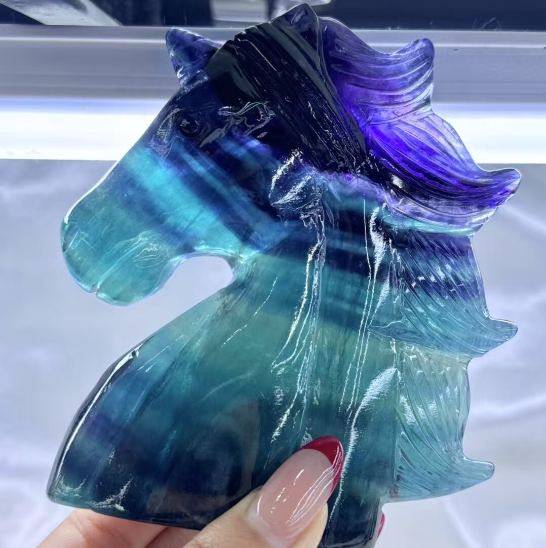 1PC Natural fluorite carved unicorn Skull quartz crystal reiki healing Gem Gift
