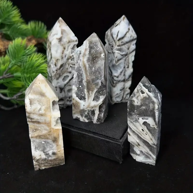 Natural Sphalerite Druzy Chalcedony Healing Crystal Tower Wand Reiki Obelisk