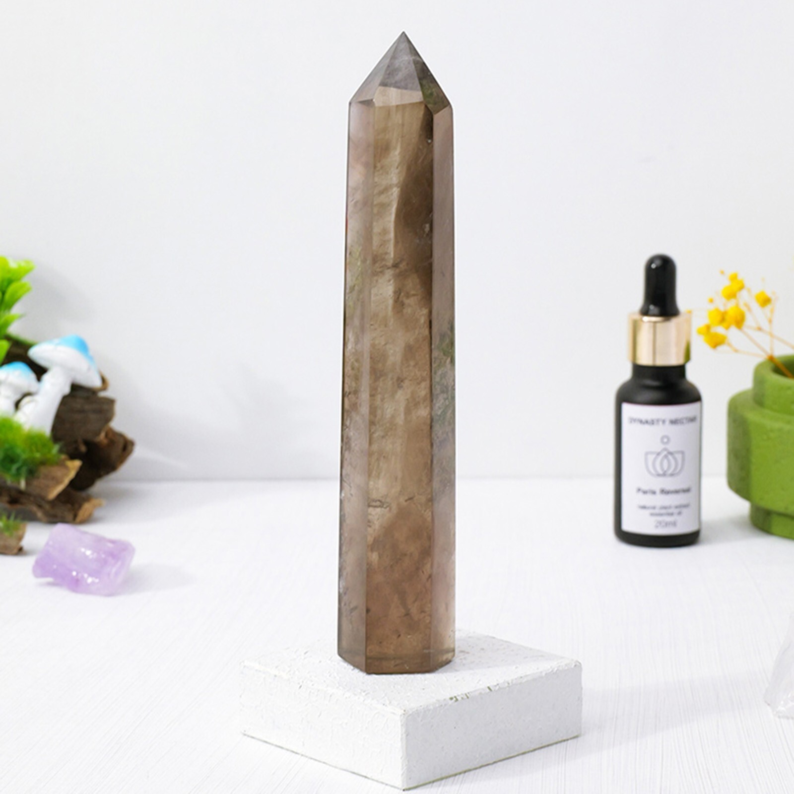 Smoky Quartz Crystal Tower Point Wand – Healing Crystal Obelisk Mineral Specimen