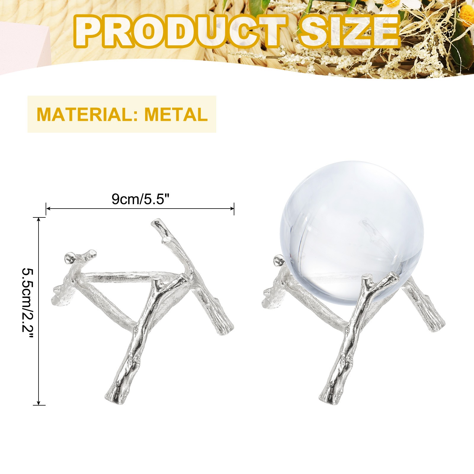 3.5″ Dia Metal Crystal Sphere Holder Crystal Ball Tripod Stand, White