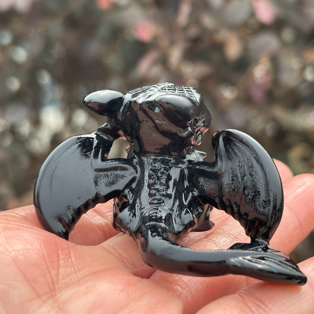 2.5″ Top Natural Obsidian Fly Dragon Skull Carved Quartz Crystal Skull Healing