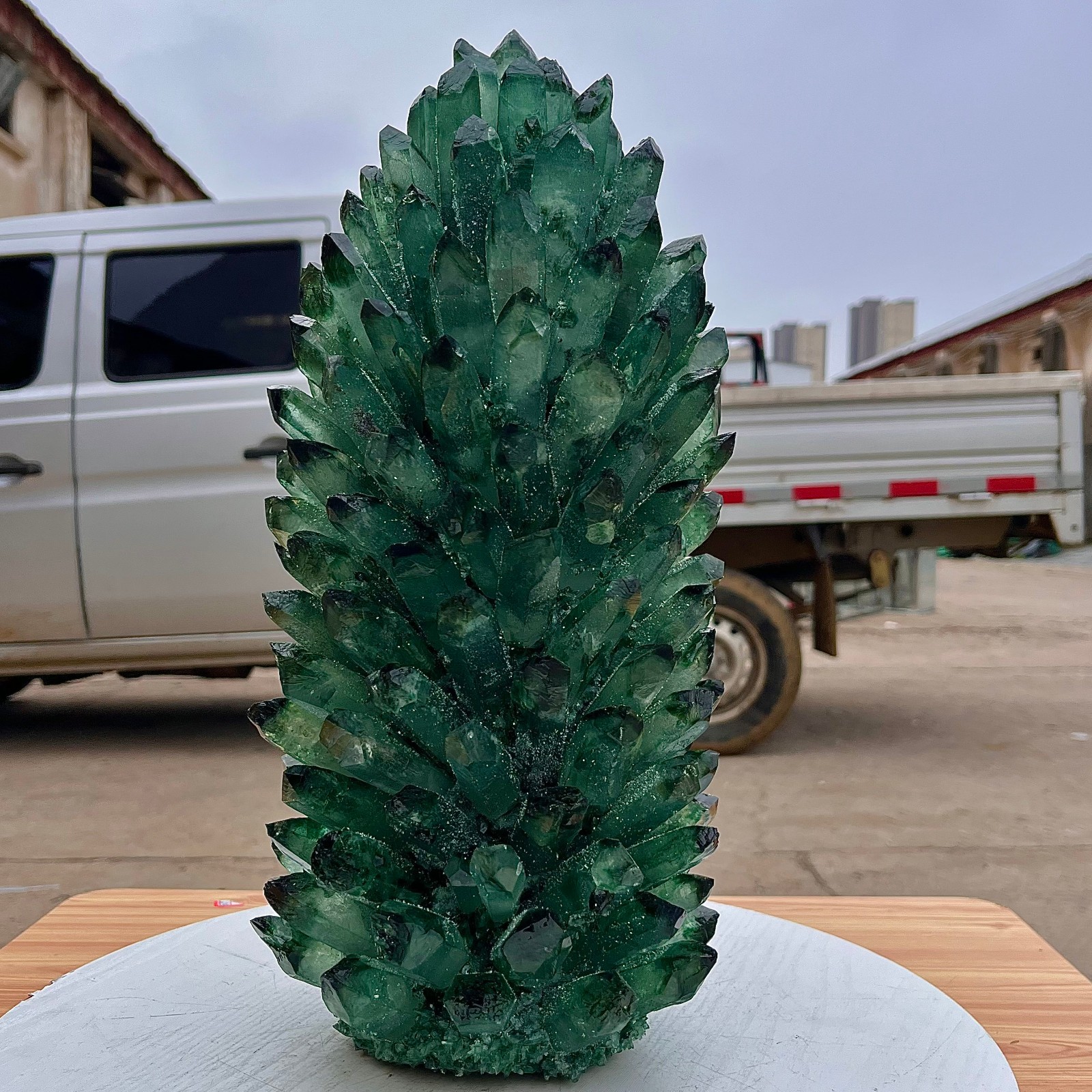 24.86LB Green crystal cluster column sample crystal flower home decor