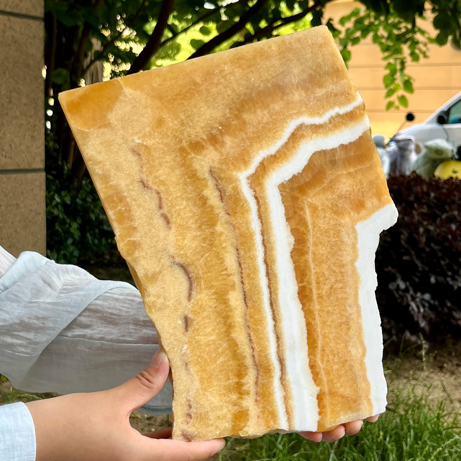 4.9 lb Natural Yellow Calcite Double Sided Polished Crystal Slab Raw