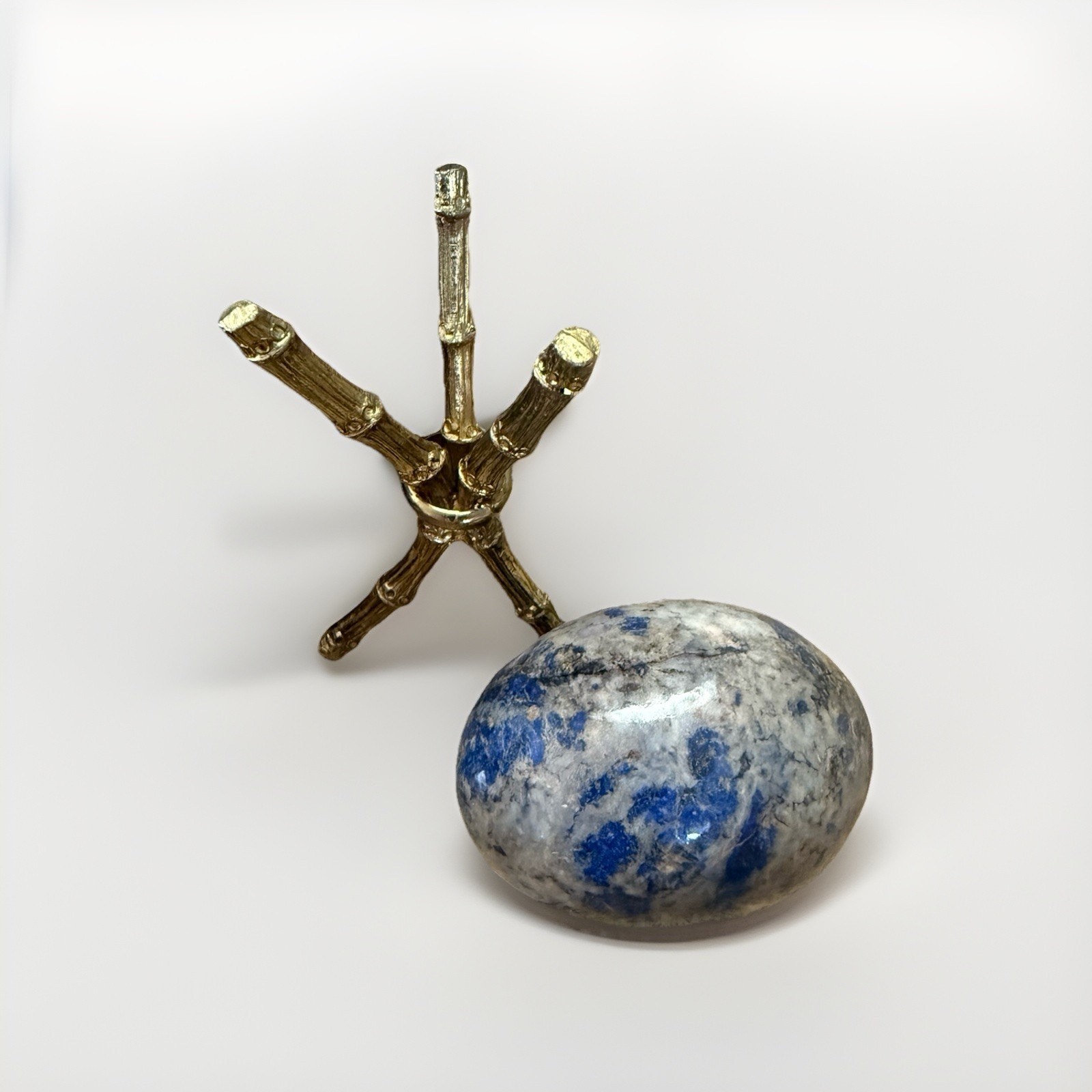 Lapis lazuli sphere Egg Shaped Stone With Gold Bamboo Stand 5.25”