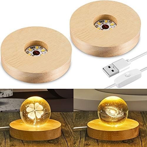 Wooden LED Light Base Display Stand for Acrylic Resin Crystal Sphere Glass Art