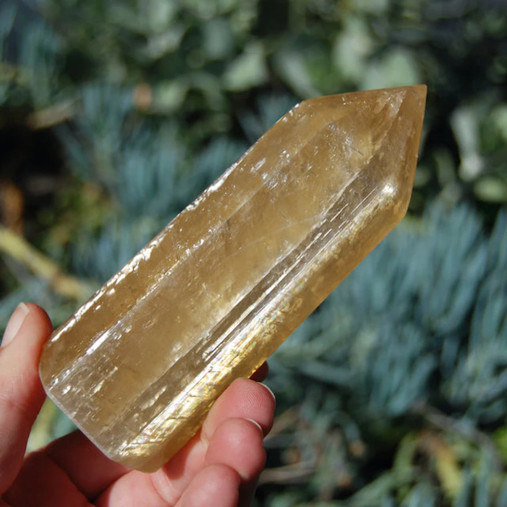 ONE XL Pale Honey Calcite Crystal Tower from Iceland, 5 to 7 inches