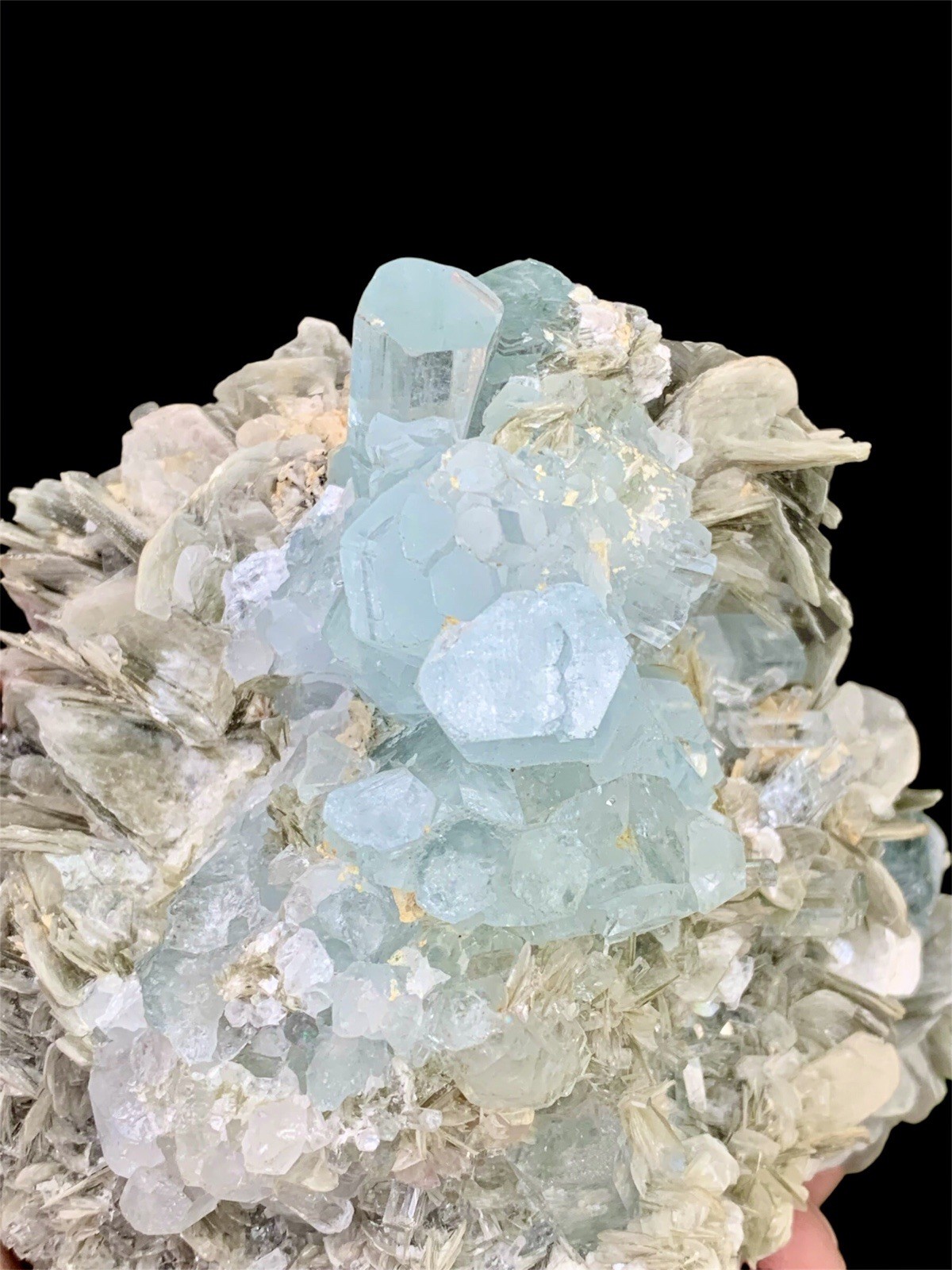 579 Grams Aquamarine Cluster With Mica Combine Specimen From Nagar Pakistan.