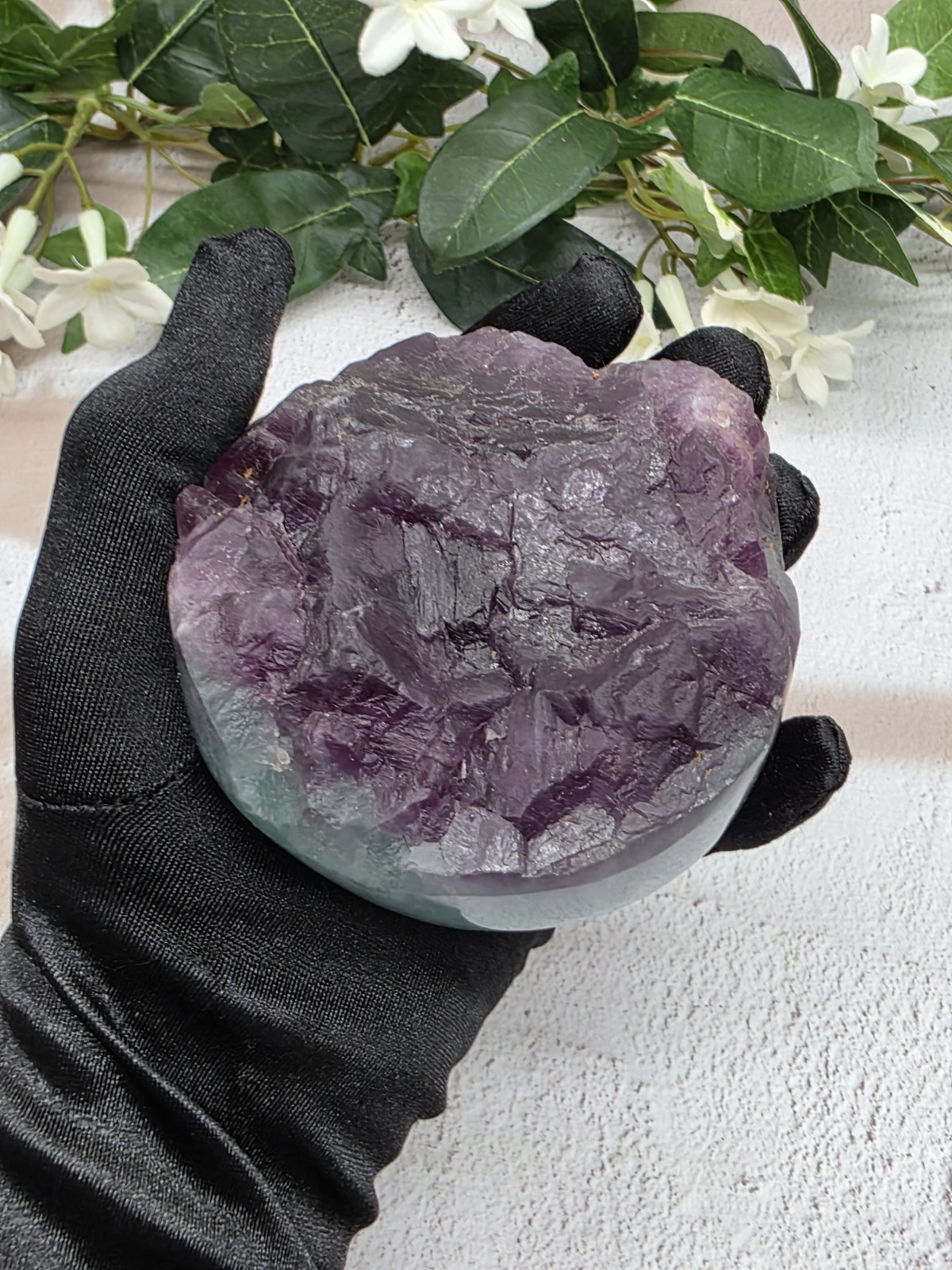 Natural Fluorite Cupcake Polished Freeform Purple Aqua Crystal w/ Light Stand