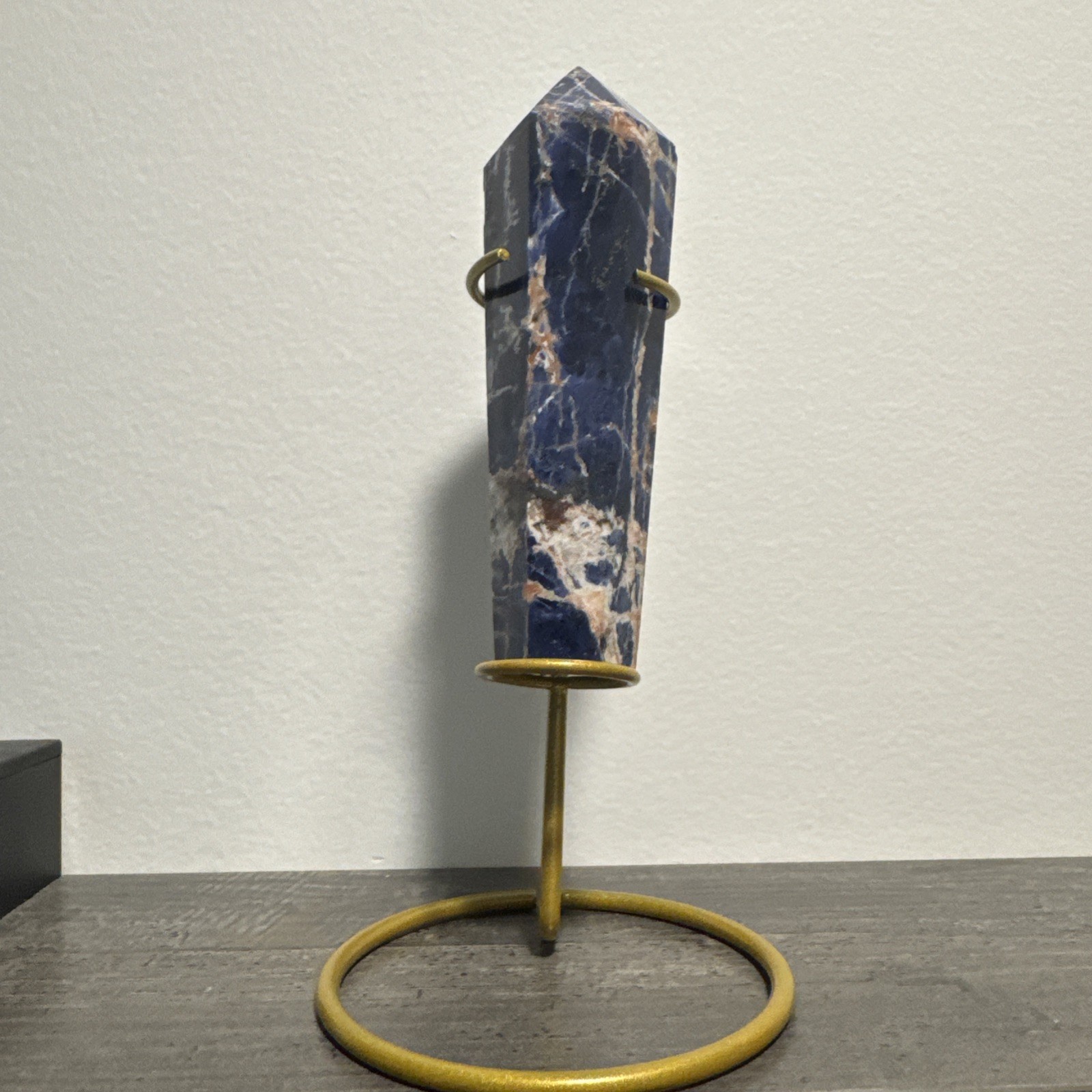 Sodalite Crystal Wand On Metal Stand 215 Grams 5.25”
