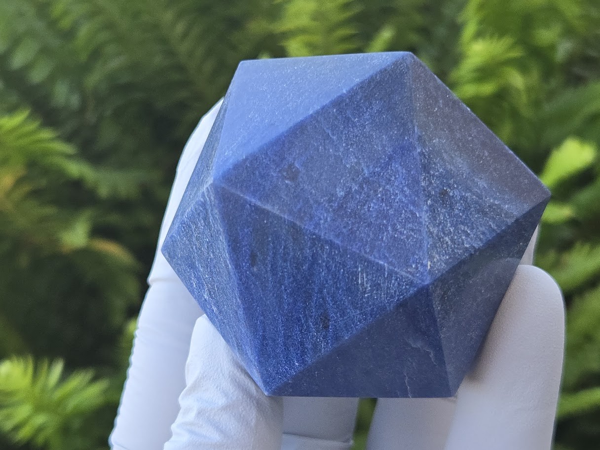 Blue Aventurine Carved Geometric Icosahedron, Large (46mm to 60mm) Decorative