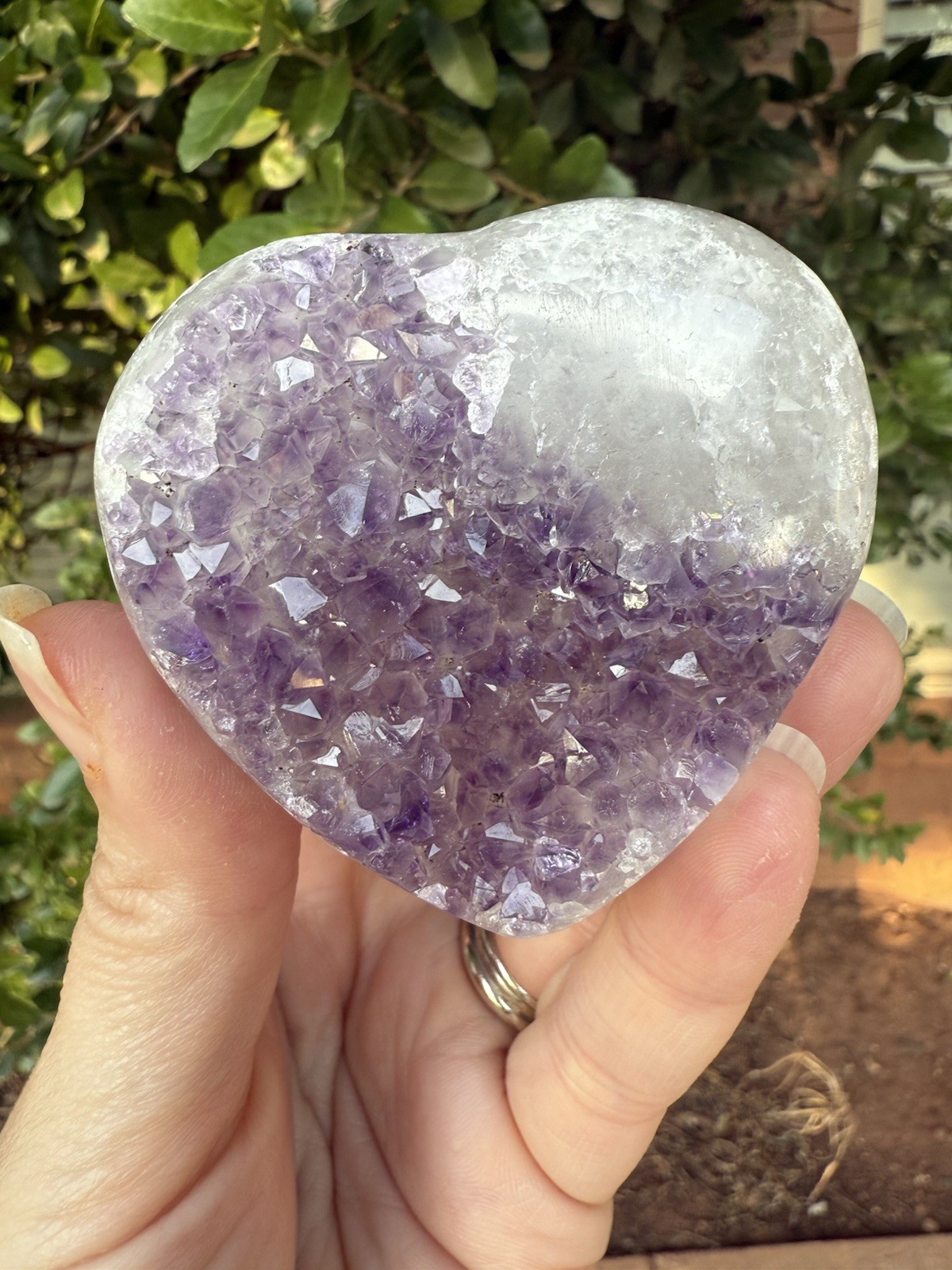 Full Quartz Purple Amethyst Crystal Heart Carved And Polished 6.8oz 62mm X 64mm