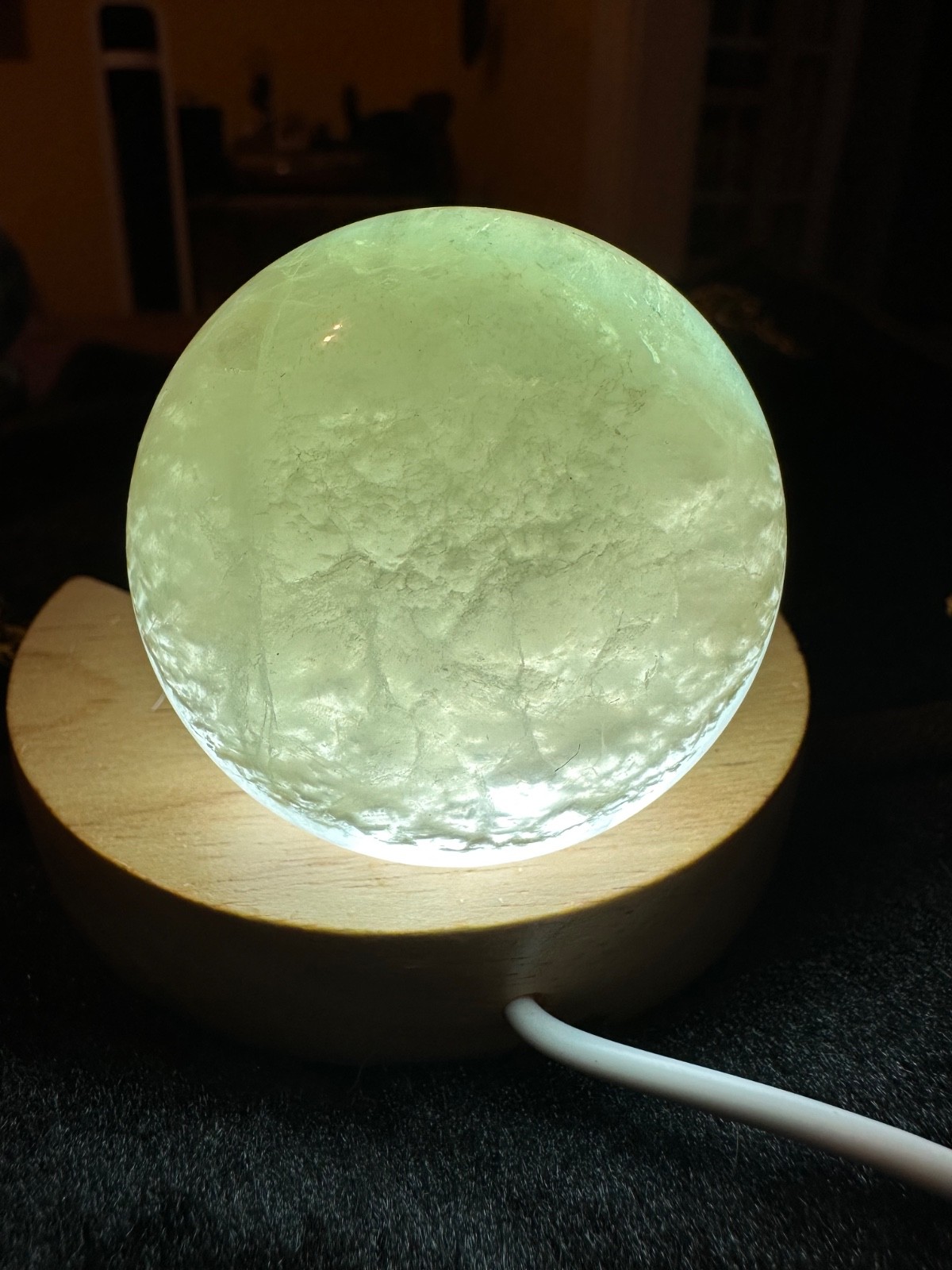 Green fluorite crystal sphere with LED light stand Free shipping