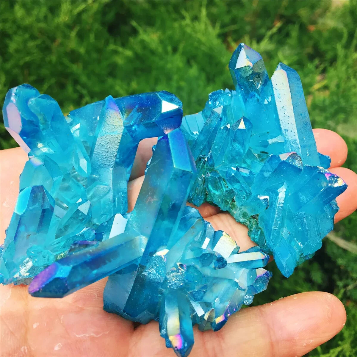 Aqua Aura Blue Quartz Titanium Cluster Mineral Specimen Healing Crystal 80-100g