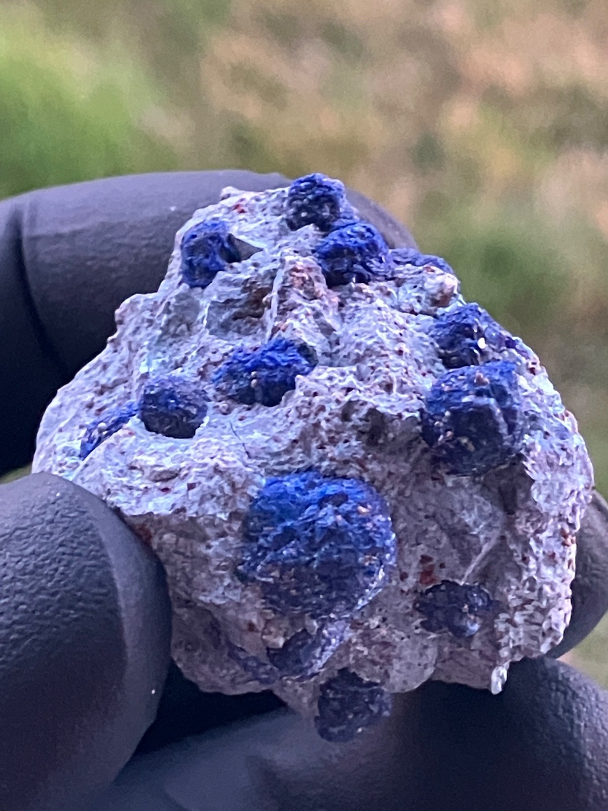 Azurite spherical nodules bright blue crystals on matrix Plaka Mines, Greece