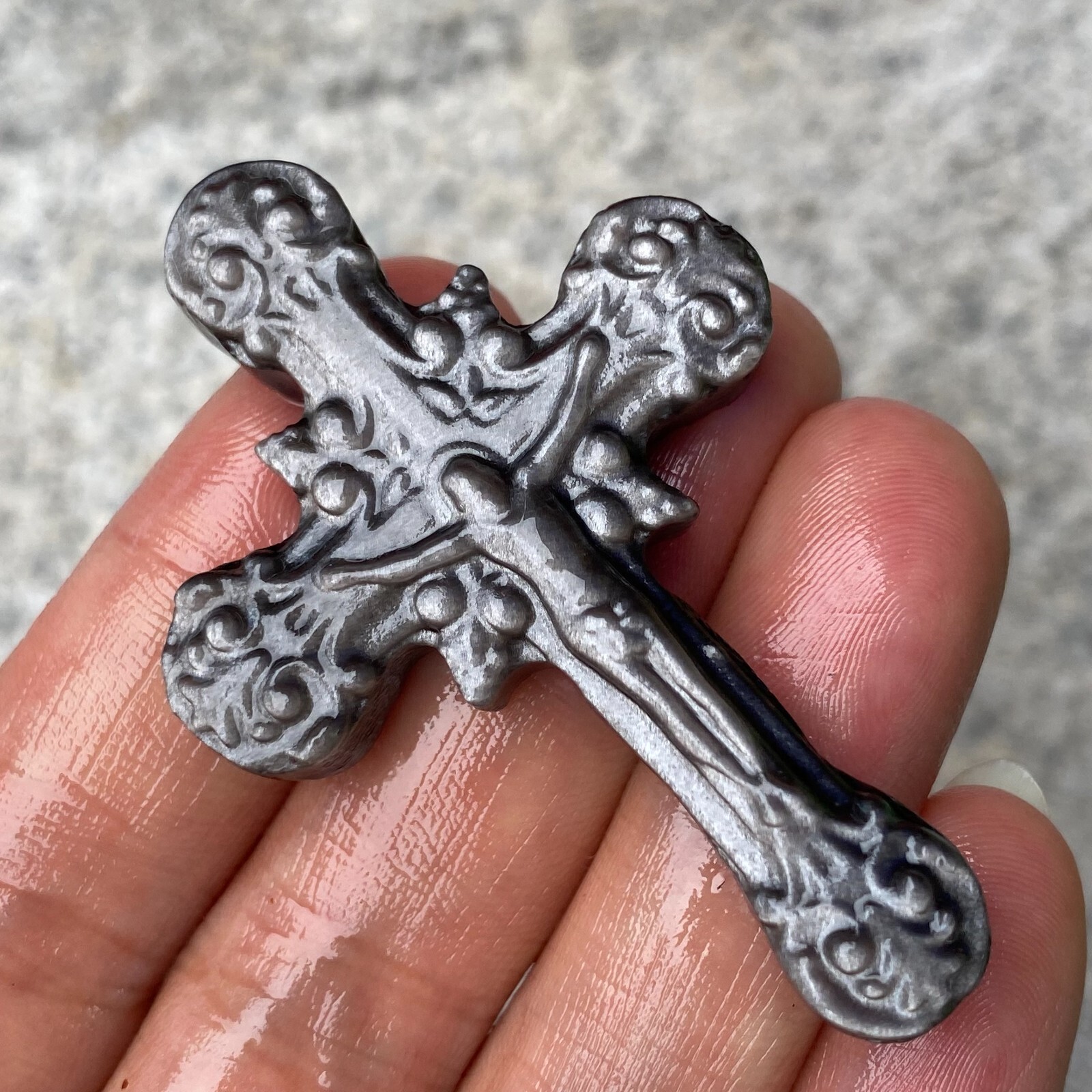 TOP Natural Silver Obsidian Quartz cross crystal Hand Carved Healing 1PC