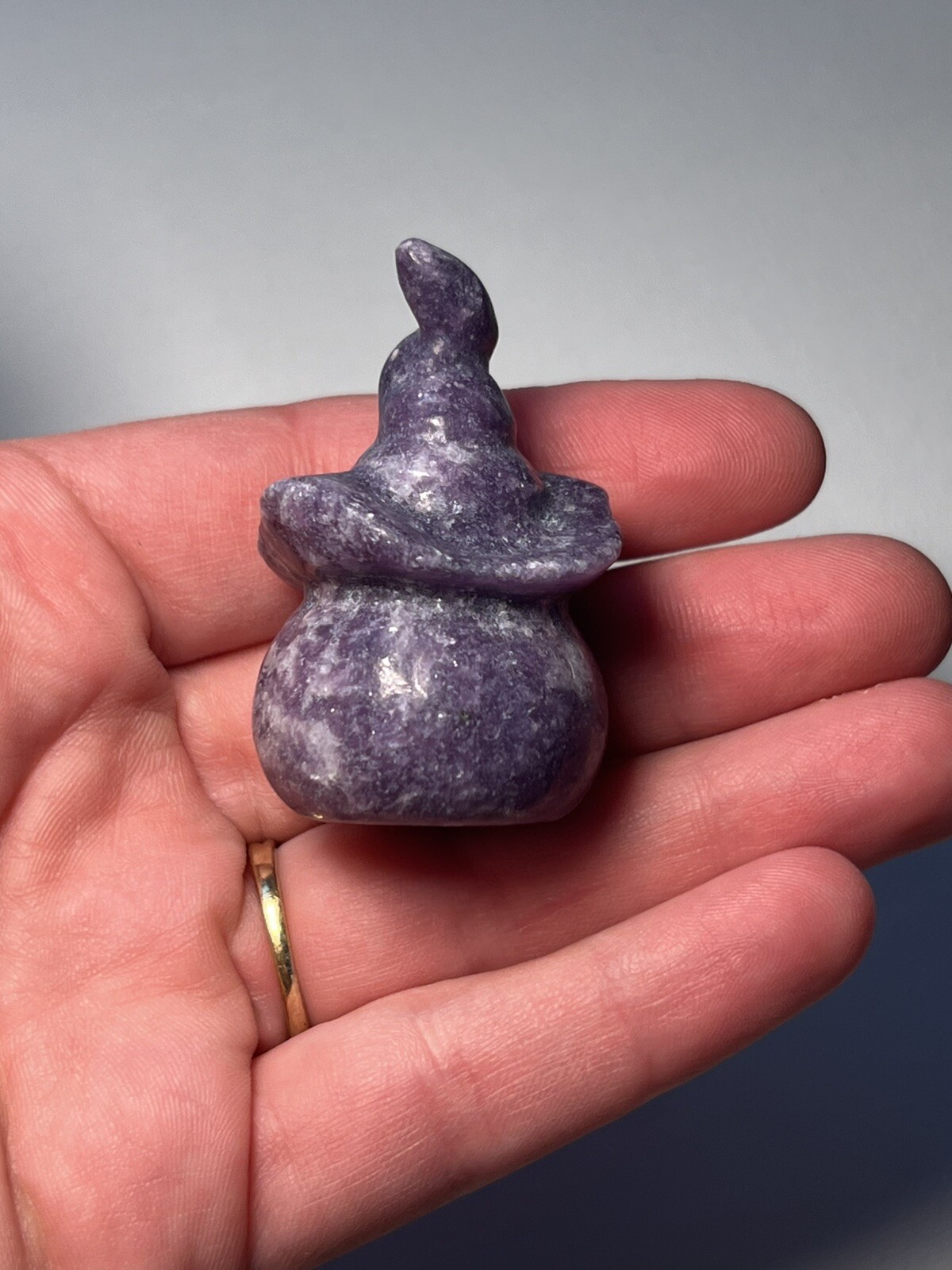 Lepidolite Purple Carved Healing Crystal Jack O Lantern Witch Hat Spooky Stone