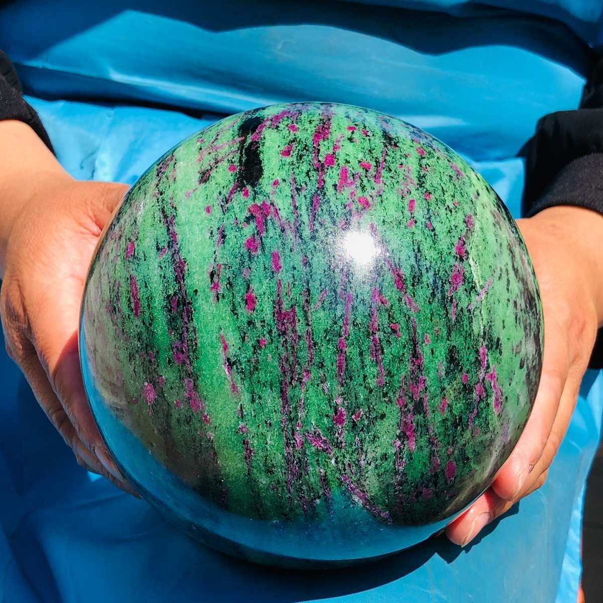 9.81 LB Large Natural Ruby Zoisite Sphere Crystal Healing Stone Specimen 5152