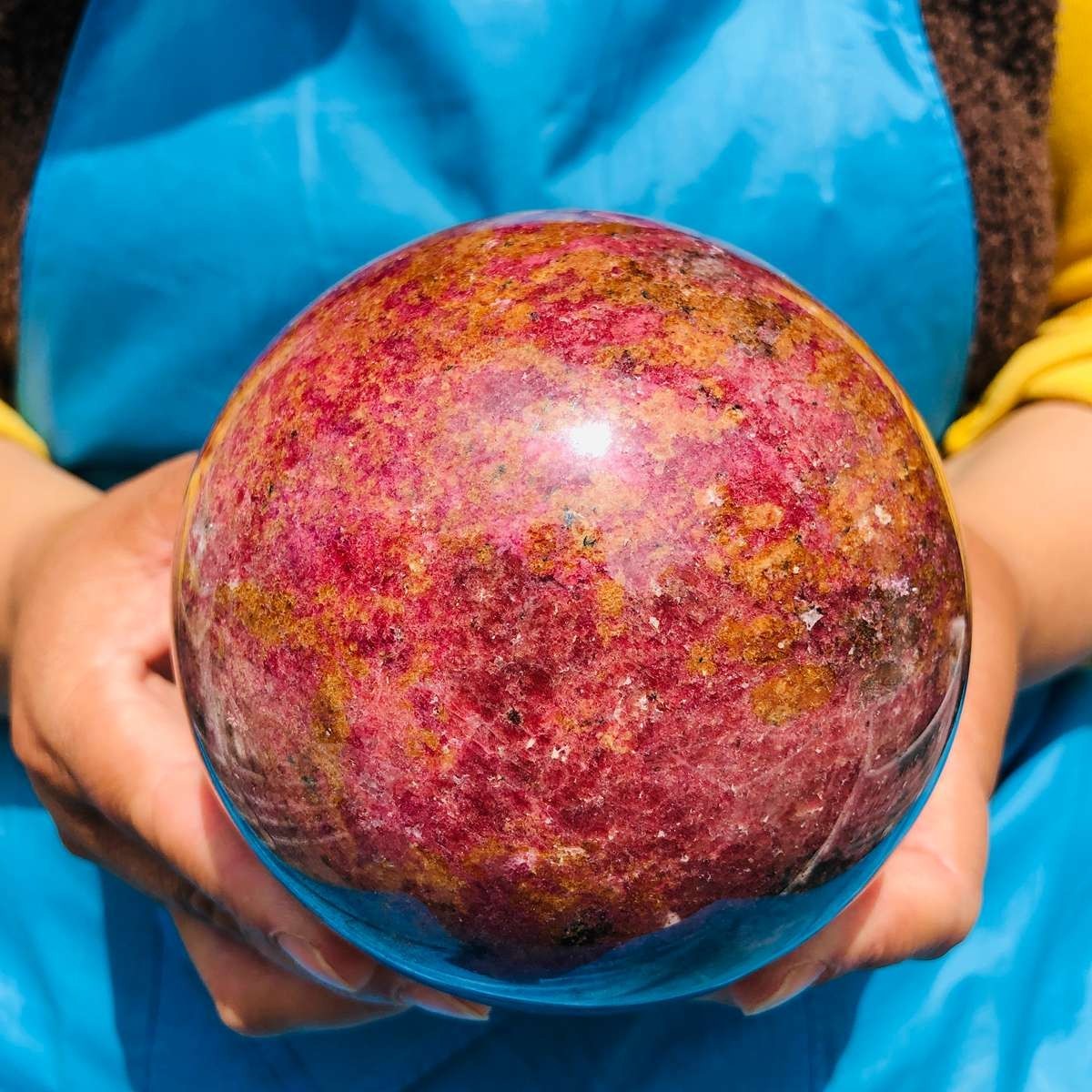 5.65 LB Natural Rhodonite Crystal Sphere Pink Black Healing Gem Stone 4781