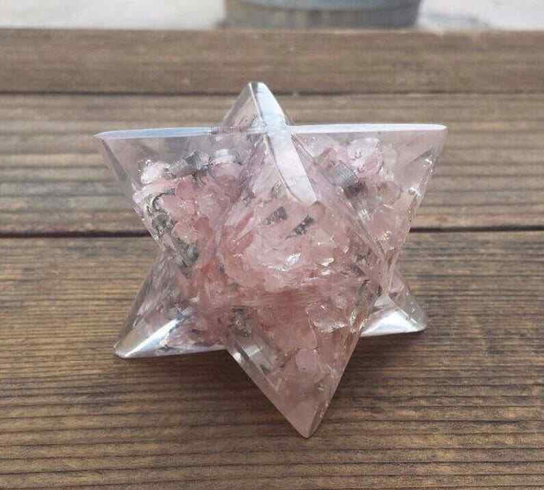 EXTRA LARGE (80-85mm) ROSE QUARTZ ORGONE GEMSTONE MERKABA ORGONITE