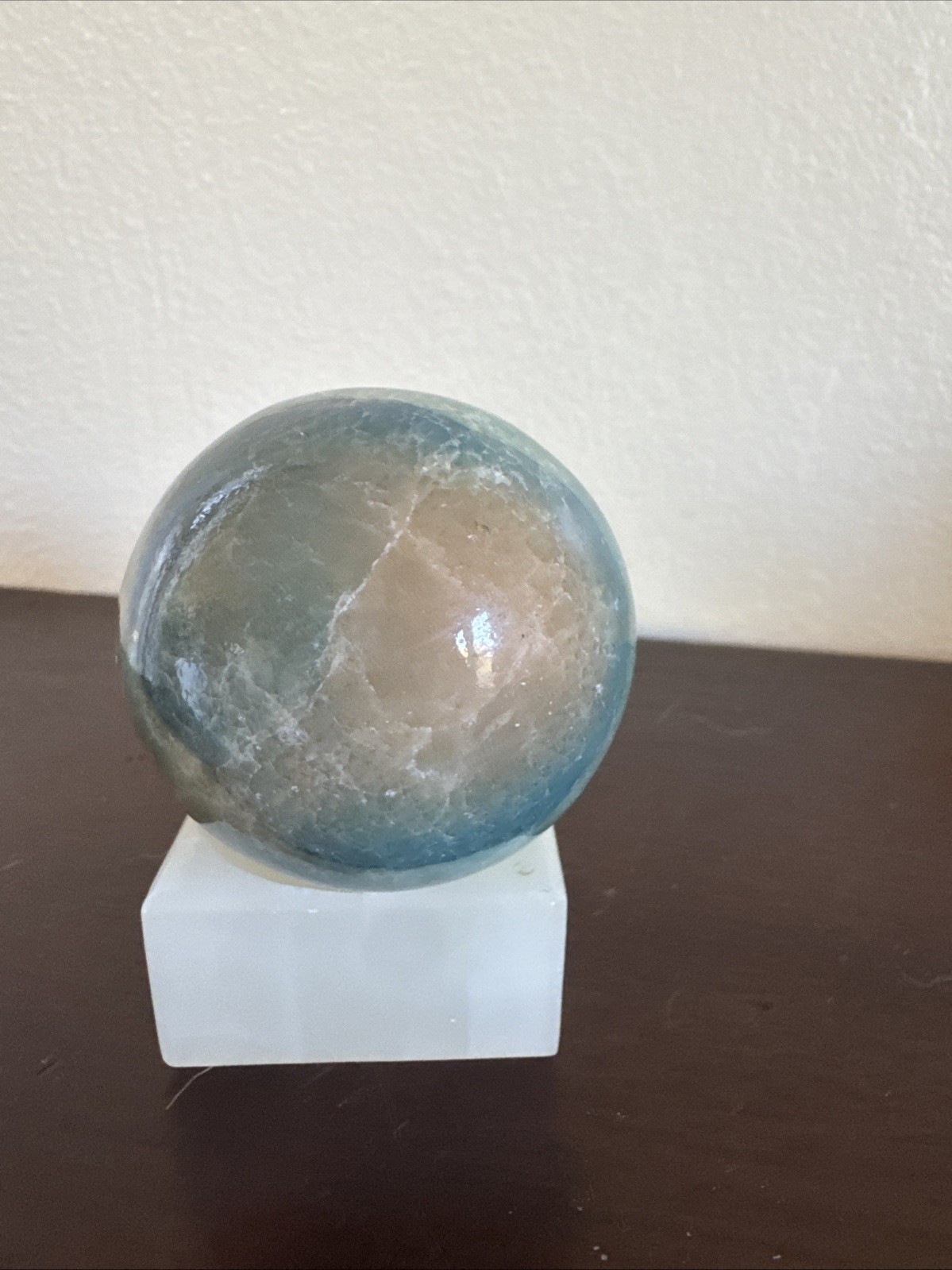 Polished Green Onyx Stone Egg Banded Calcite Decorative Display 3” w Stand