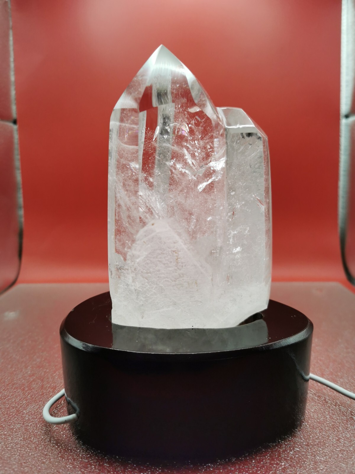 Natural Clear Quartz Double Point Obelisk Crystal With Custom Light Stand 2+LB