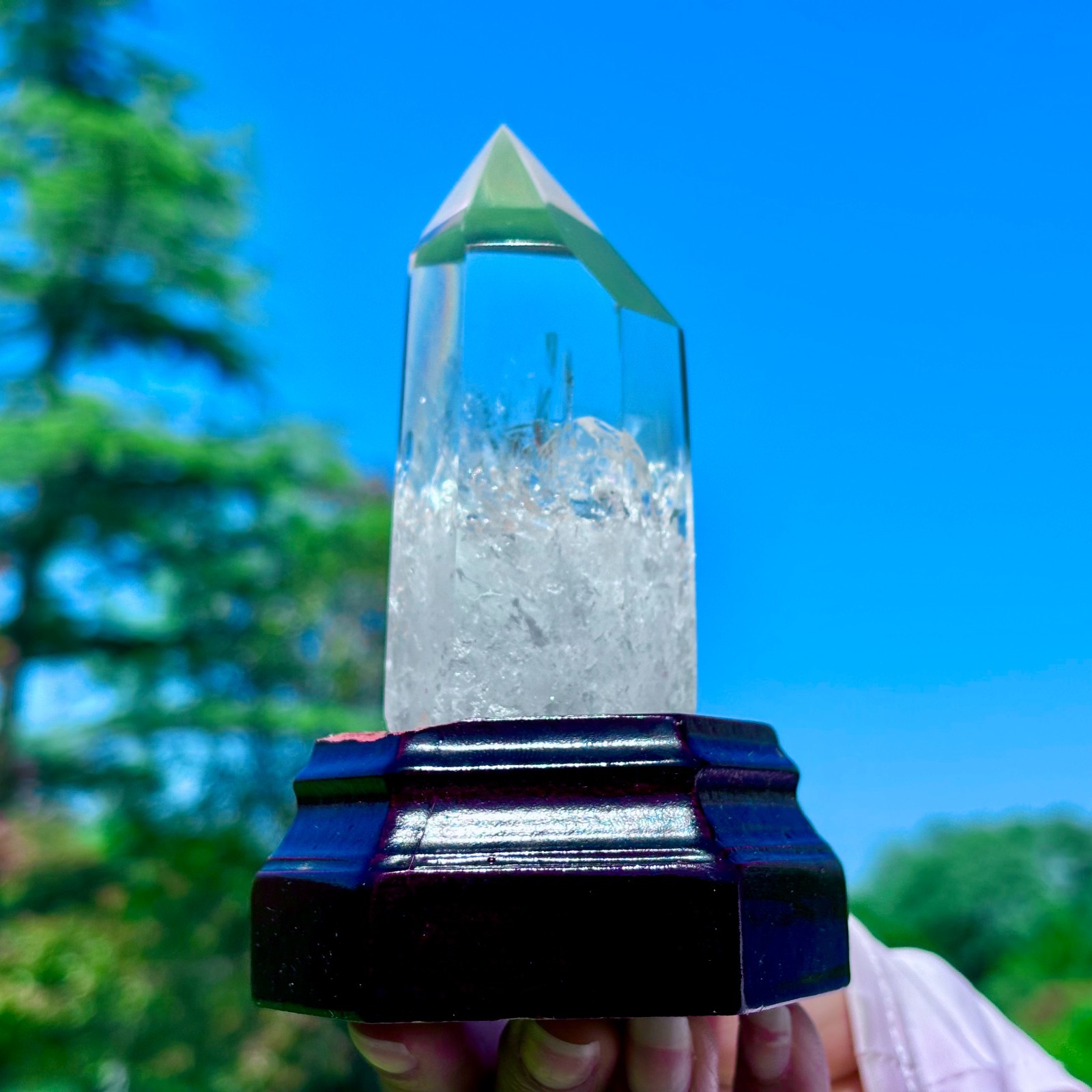249G Natural Clear White Crystal Obelisk Transparent Quartz Energy Column Reik