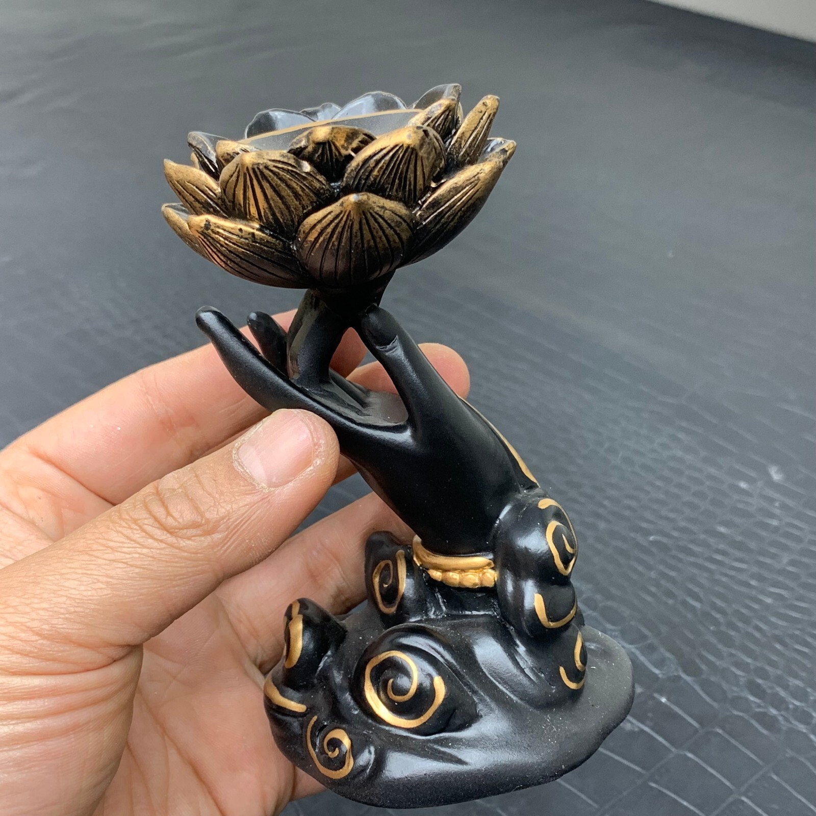 Lotus hand Sphere Resin Holder Stand Base Crystal Ball showing stand C123