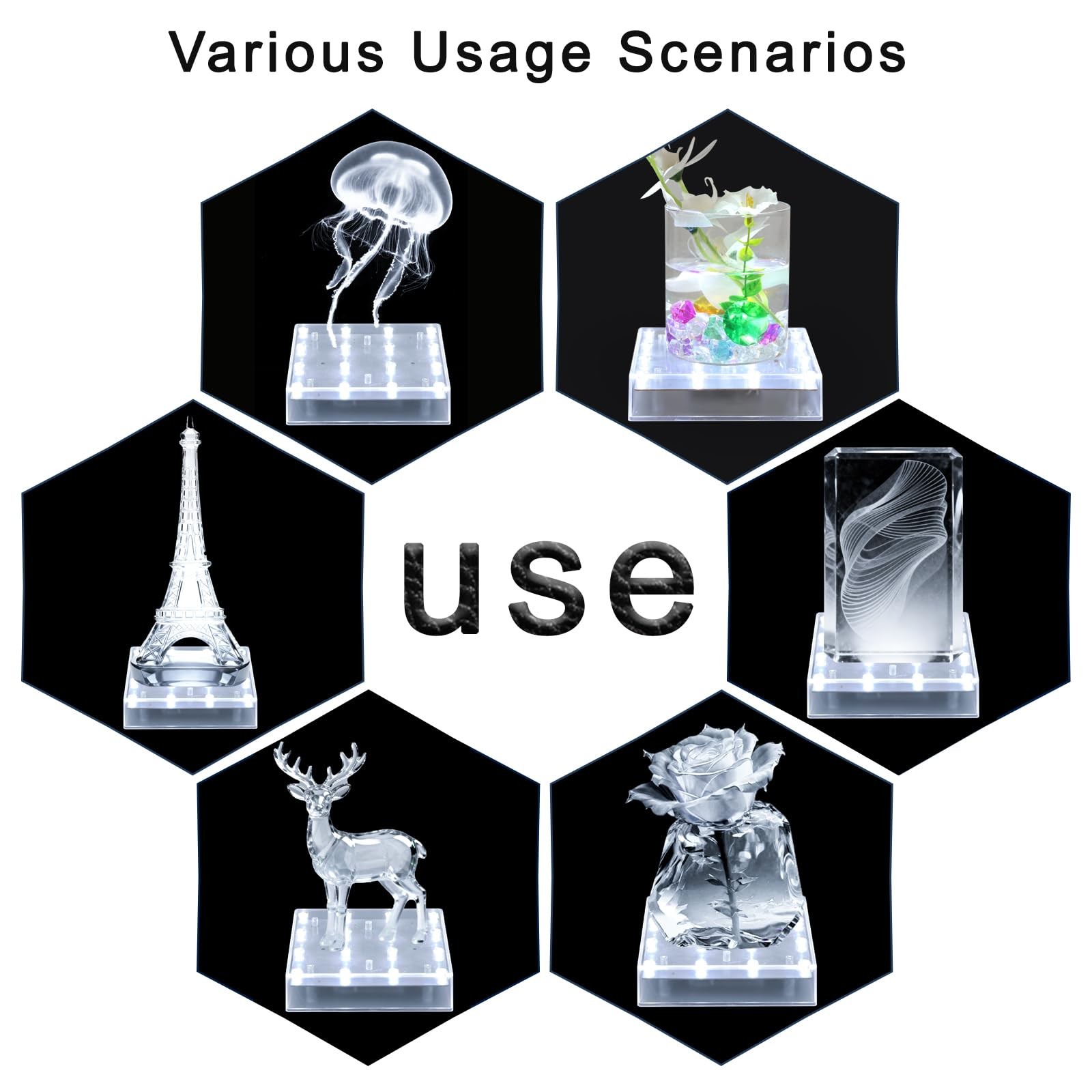 5 inch Square Rechargeable Light Base – Charging USB or Battery Powered
