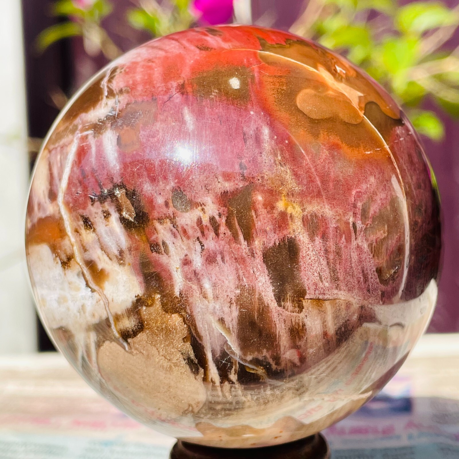 488g Natural Red Petrified Wood Crystal Ball Fossil Polished Sphere Specimen