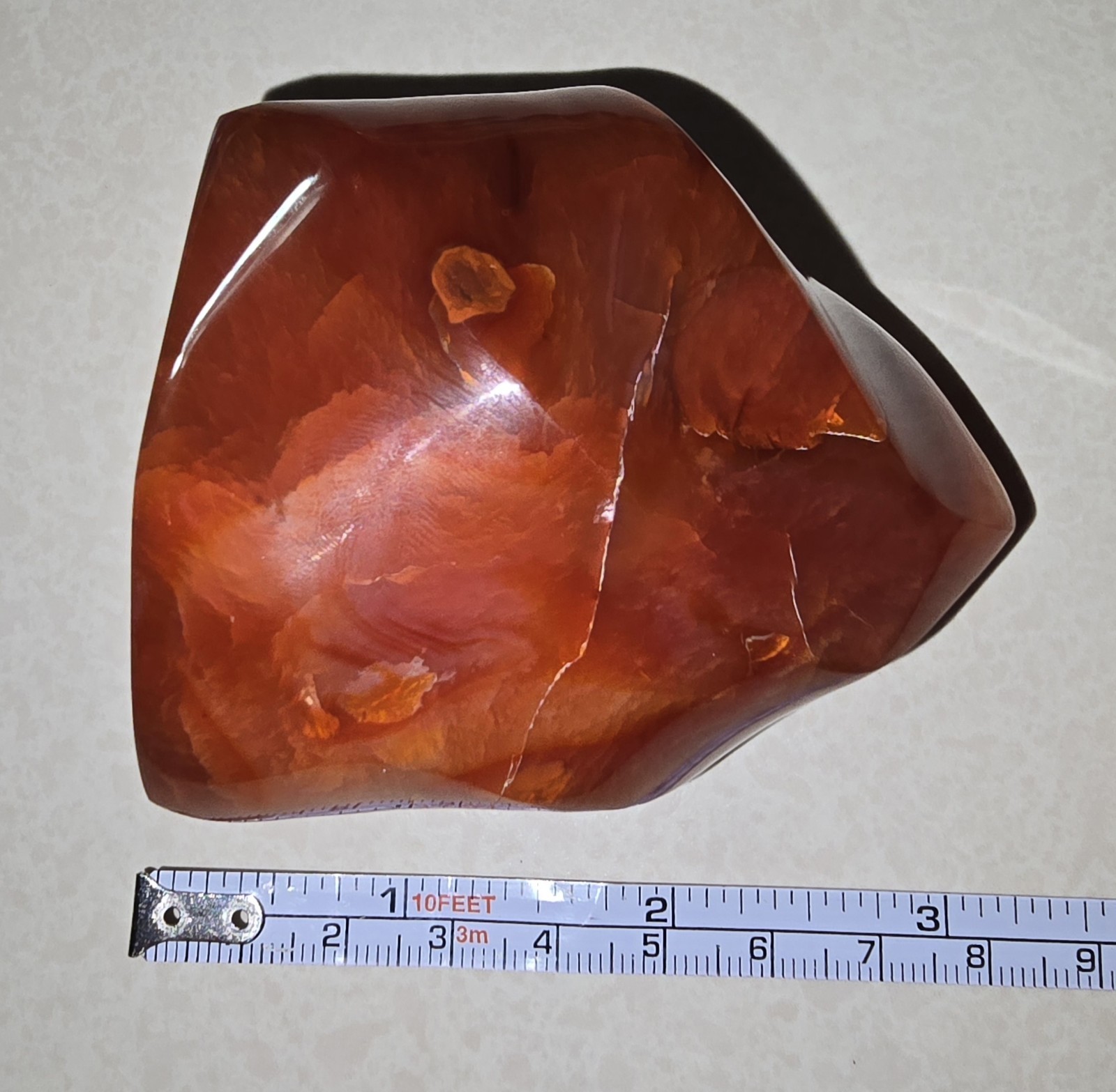 Polished Red Carnelian Flame Display Specimen, 268g, 4.5 Inches Not Damaged