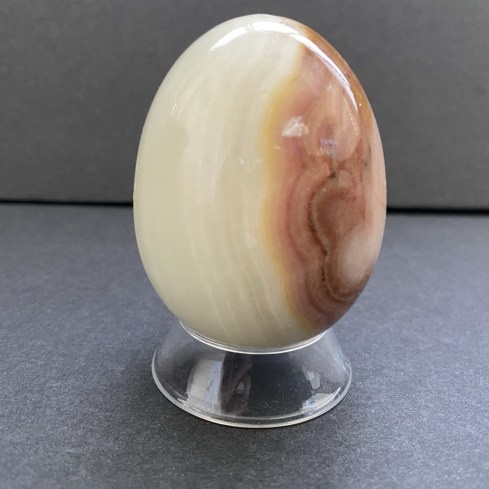 Natural Onyx Stone Egg With Stand Hand Polished Banded Agate Calcite Crystal