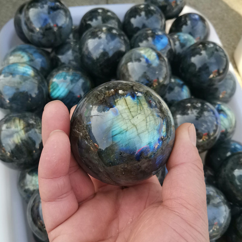 50mm Natural Labradorite Quartz Crystal Stone Sphere Healing Energy Ball + Stand