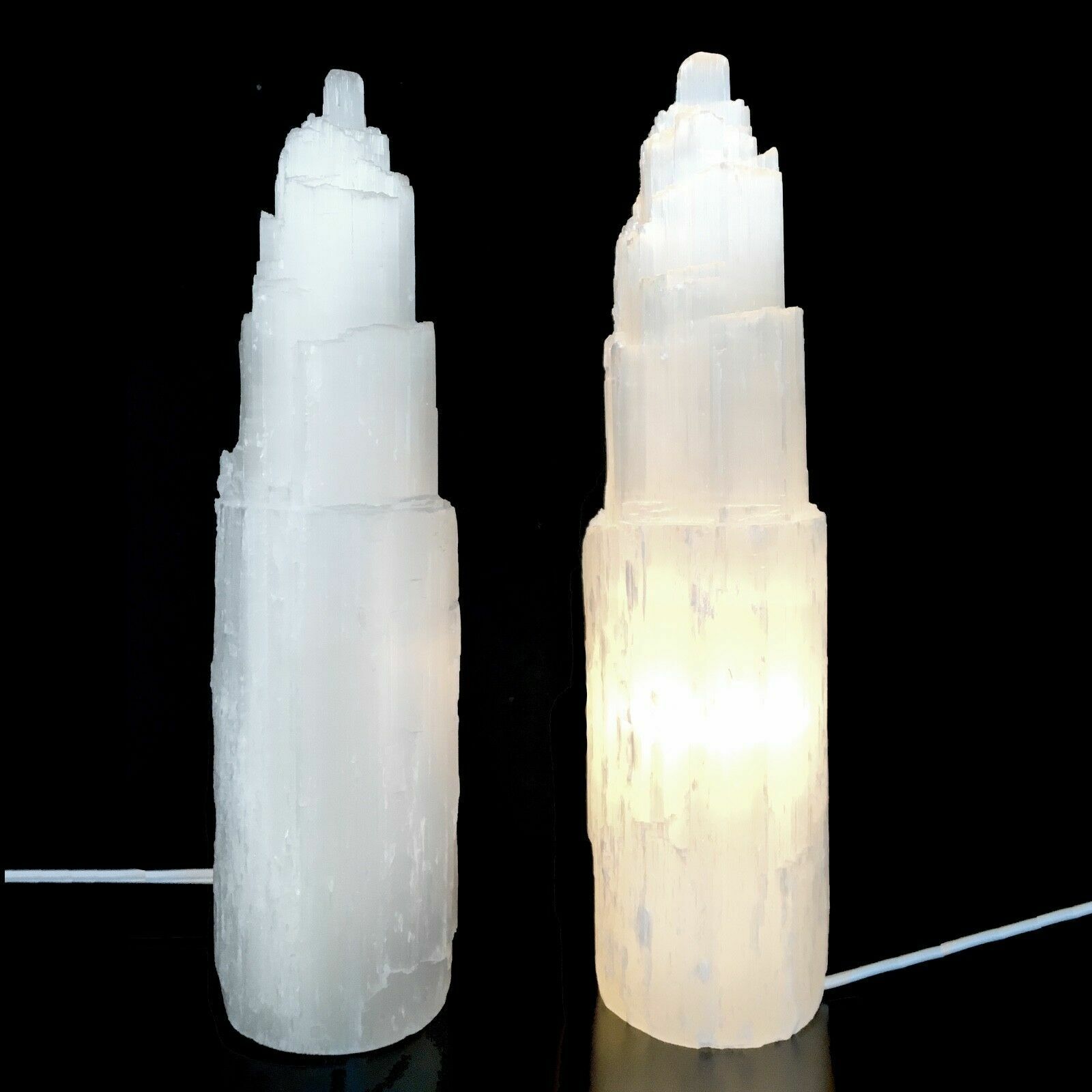 15 16 ” Extra Large Selenite Tower Lamp White Natural Crystal Light LED Cord XL