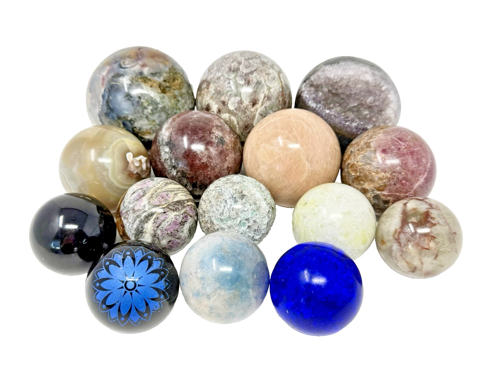 10 Lb Lot Of 15 Crystal Spheres Mixed Materials