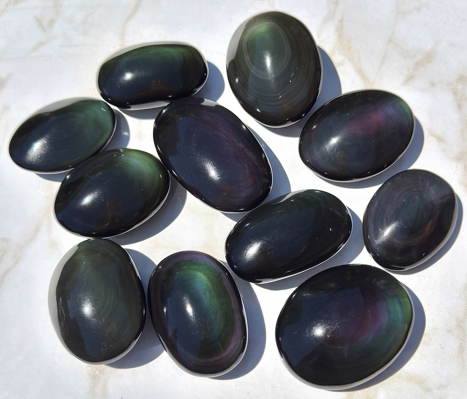 Wholesale Lot 2 Lbs Natural Rainbow Obsidian Palm Stone Crystal Healing
