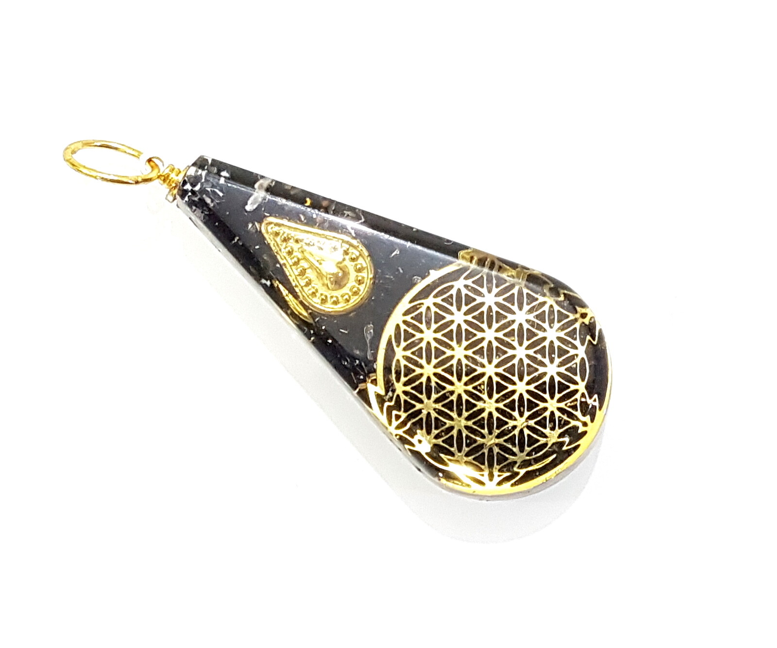 Flower of Life Sacred Geometry Black Tourmaline Orgone Pendant EMF Protection