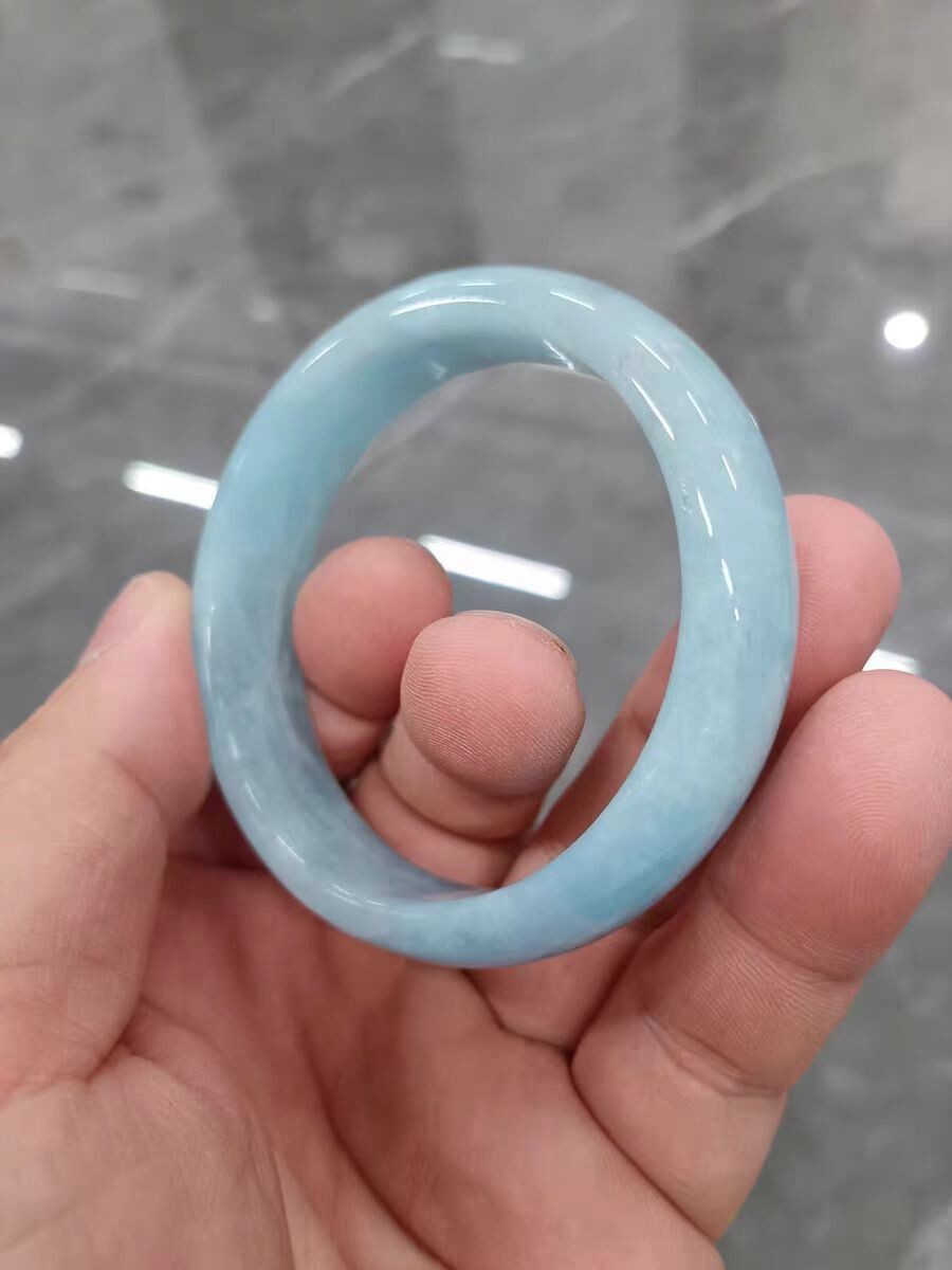100% Natural Blue Aquamarine Gemstone Bangle AAAAA Inner Diameter 52mm