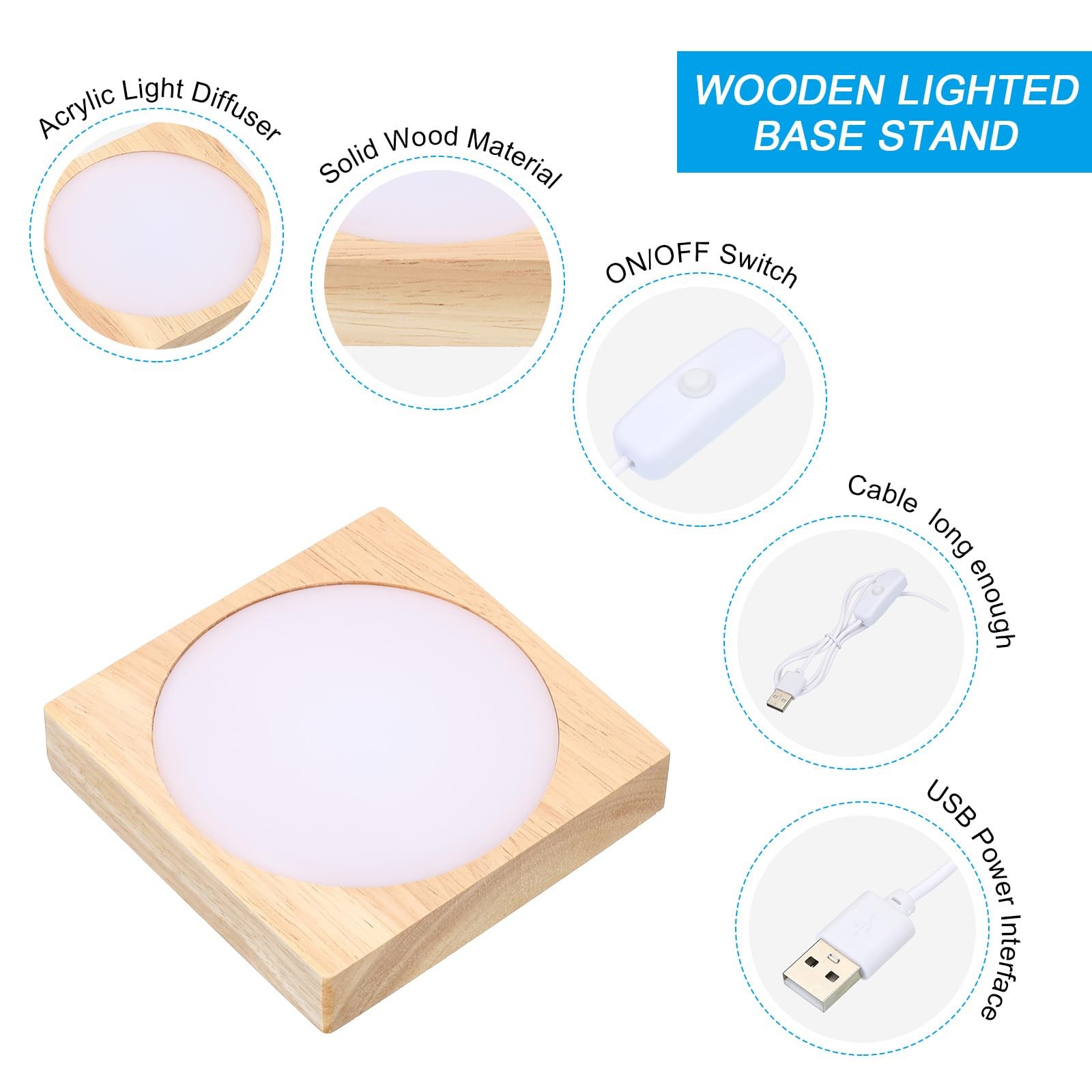 4×4 Inch Wooden LED Light Base, Wood Light Display Base Stand Lighting with S…