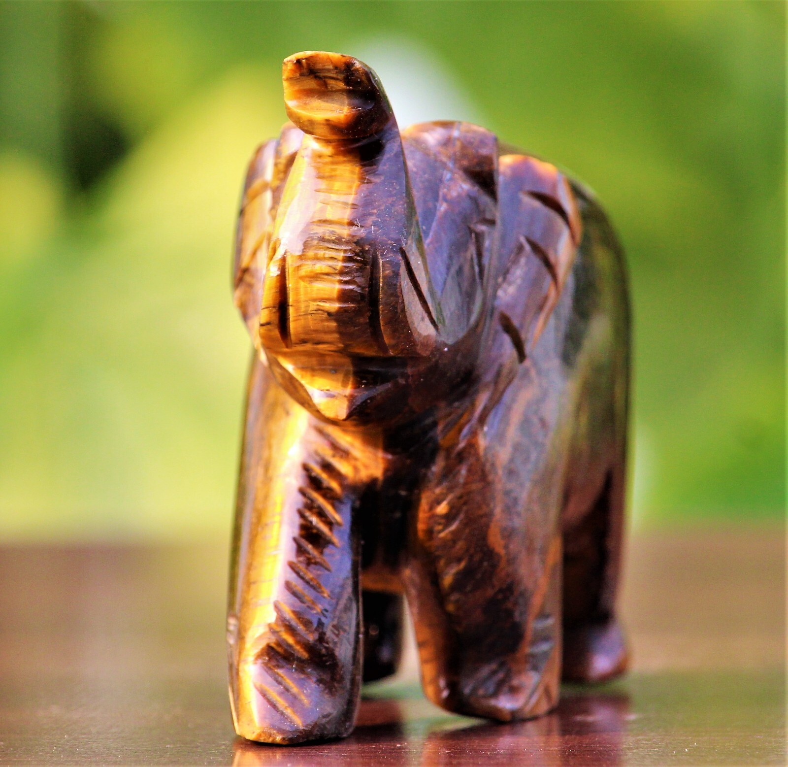 Figurine Elephant Natural Tiger’s Eye Crystal Carved Healing Charged Stone 290g