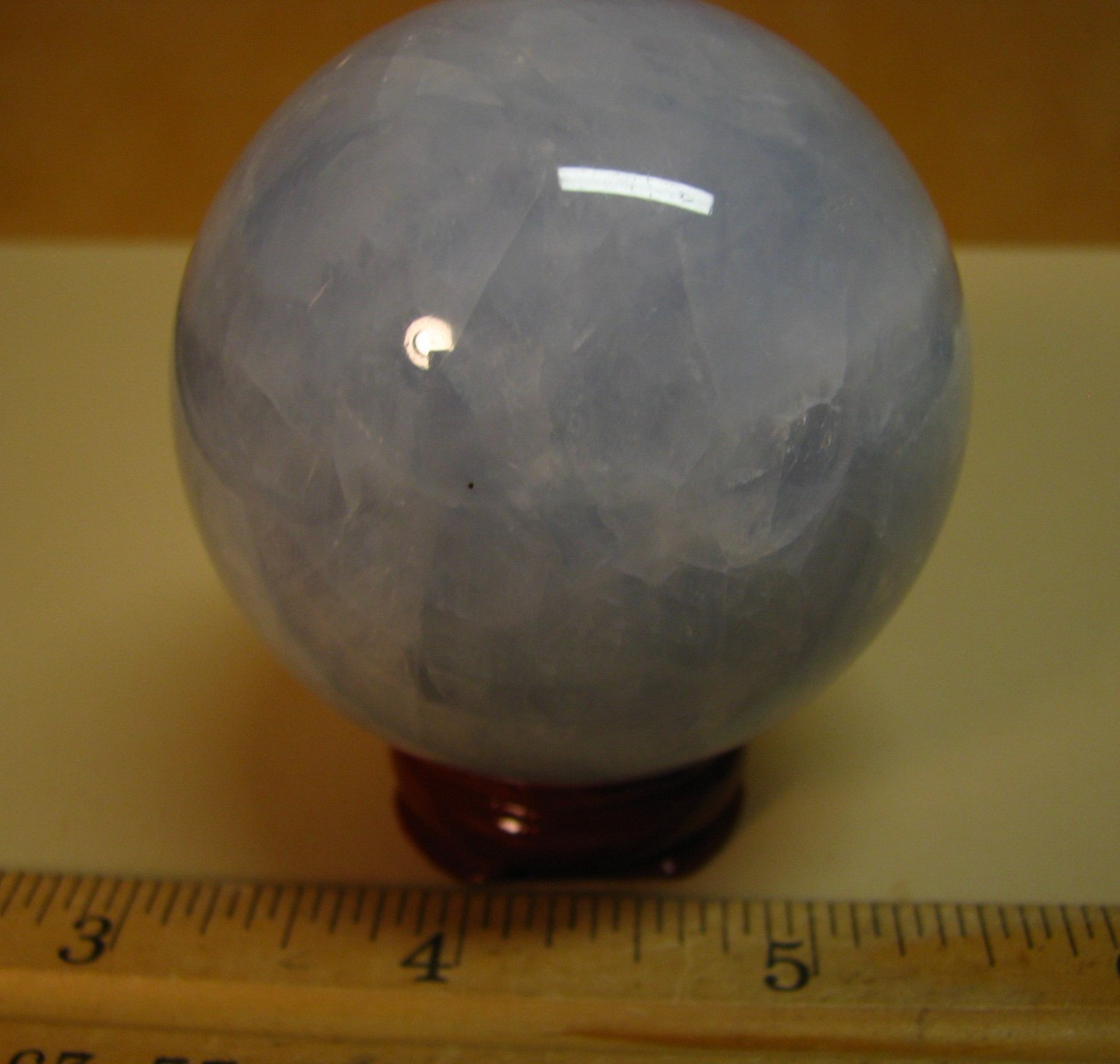 .59lb 2.26inch BLUE CELESTITE SPHERE W/WOOD STAND MADAGASCAR #059