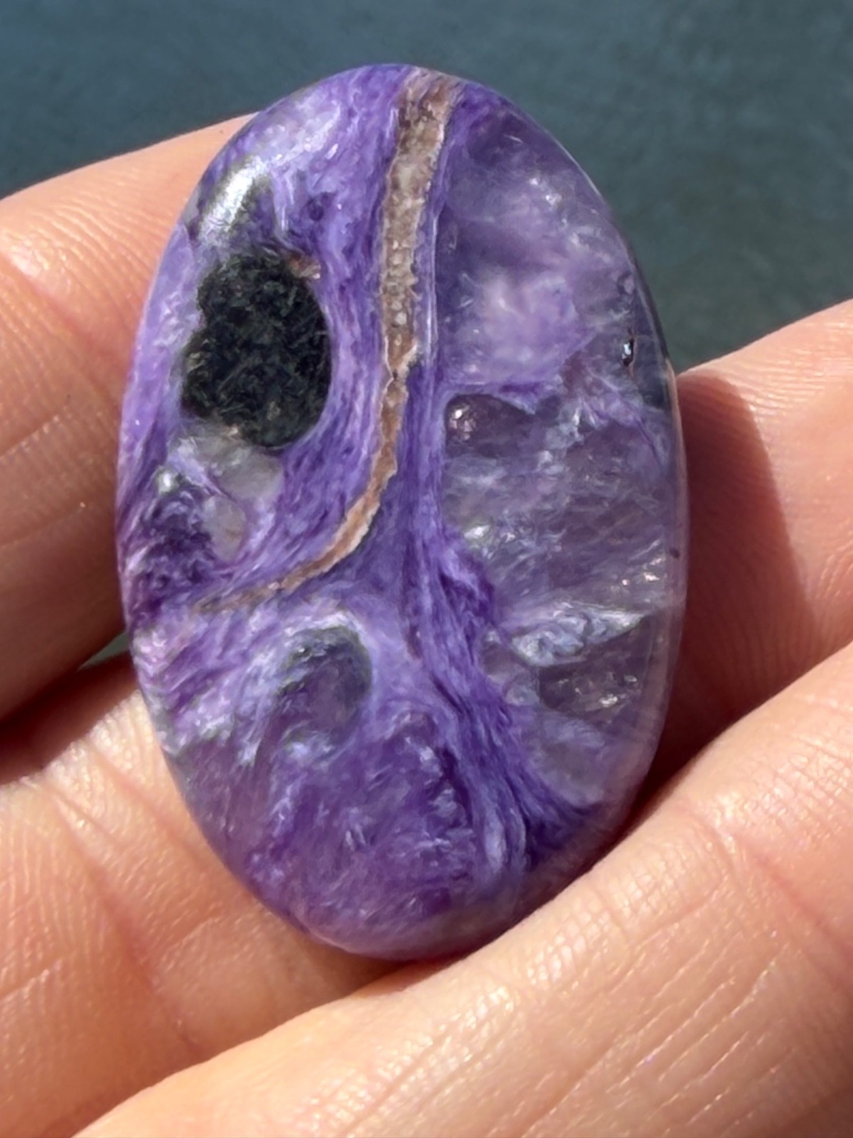 AA Charoite Polished Gemstone Small Palmstone 1 5/8″ 16 Grams Colored By Nature.