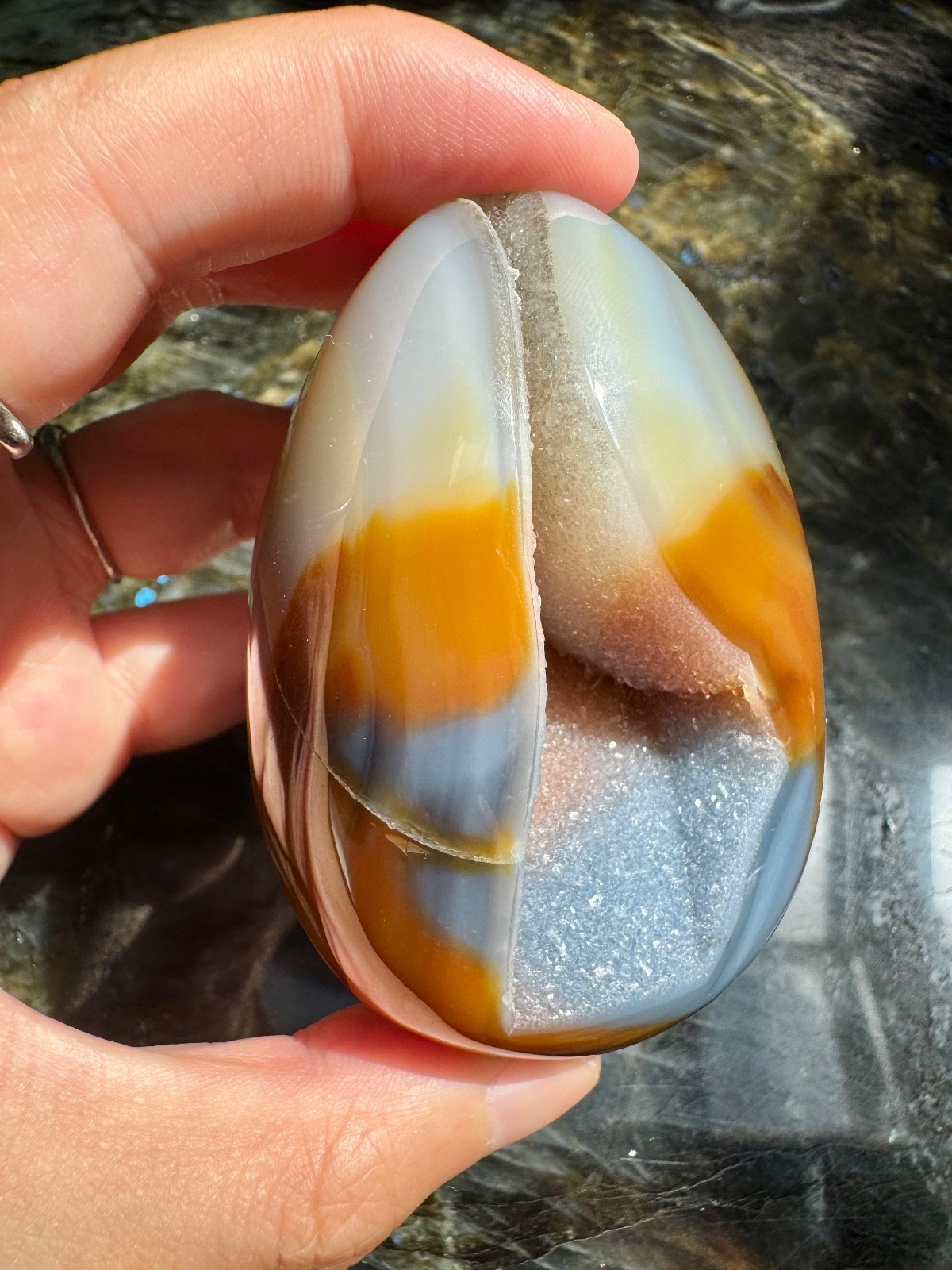 Rare Brown and Blue Druzy Agate Egg from Brazil | Natural Sugar Druzy Agate Egg