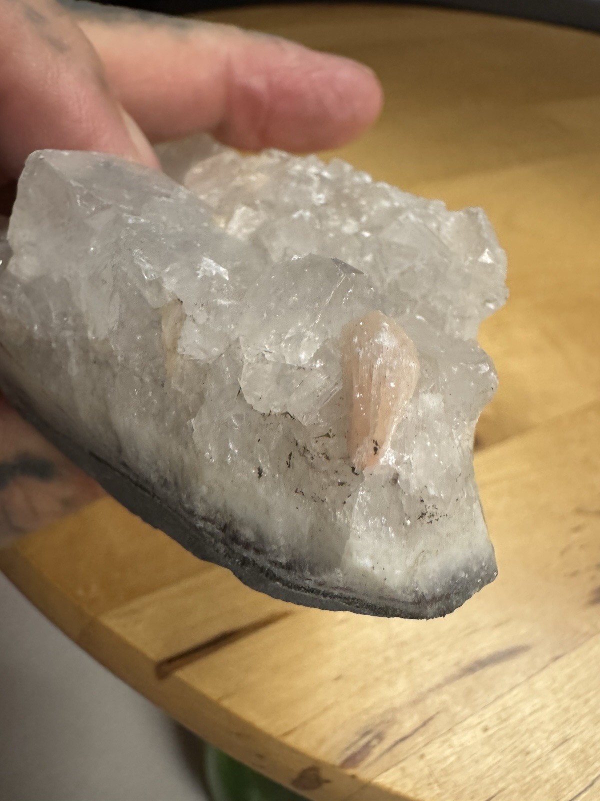 7099 Apophyllite With Stilabite India 1.5”T 2.0”W 3.4”L Wt. 8 Oz.