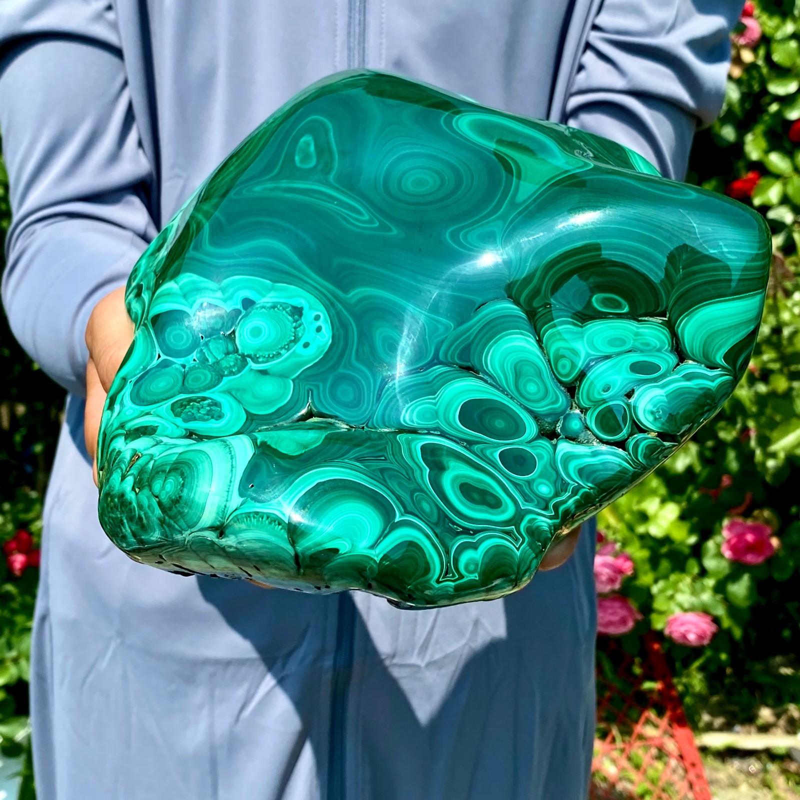 9LB Natural glossy Malachite egg transparent cluster rough mineral sample