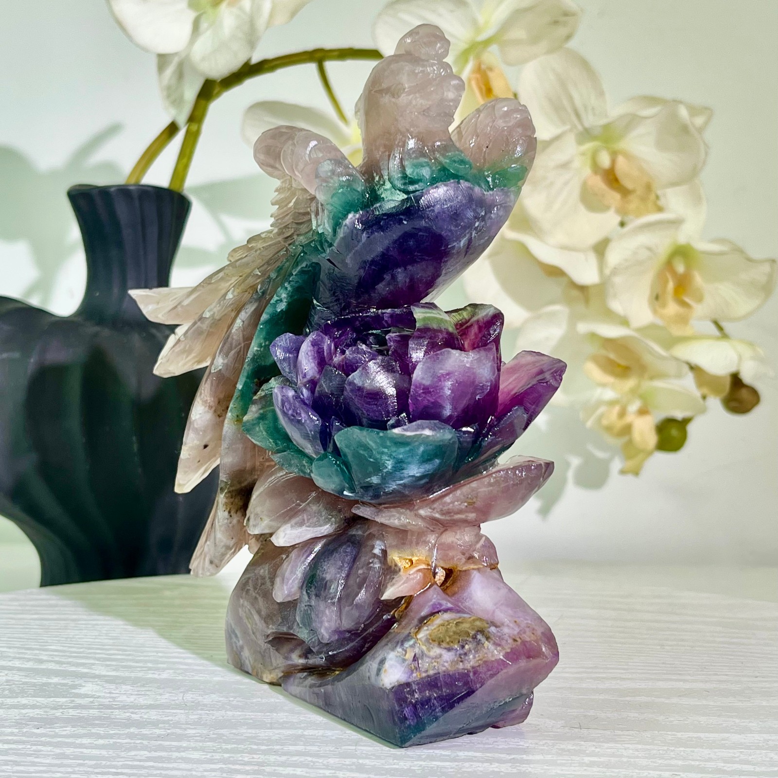 3.5LB Natural fluorite quartz products, hand carved and polished spiritual orna