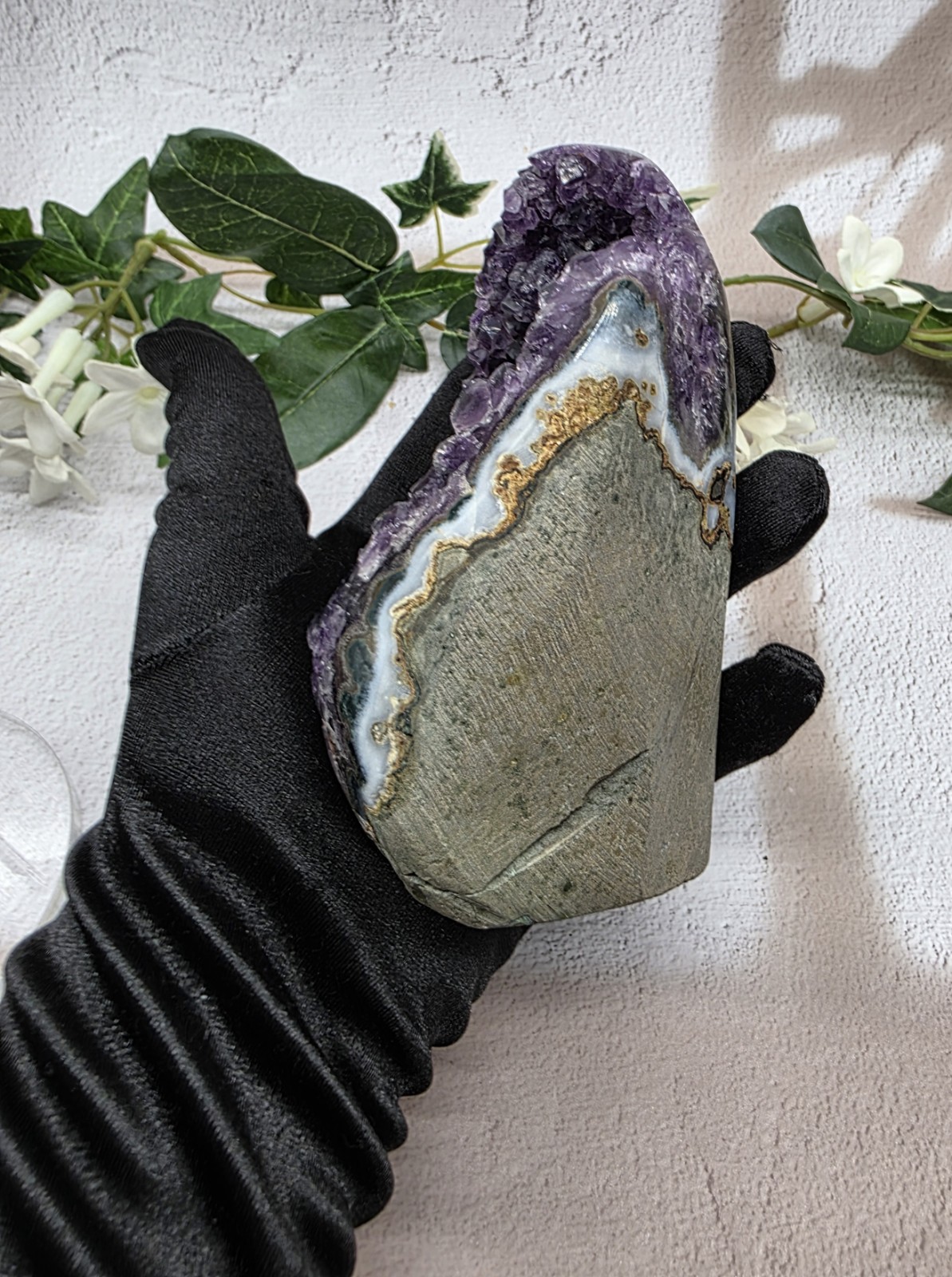 Uruguay Amethyst Druzy Geode Crystal Specimen w/ Acrylic Display Stand 1 Lb 6.6