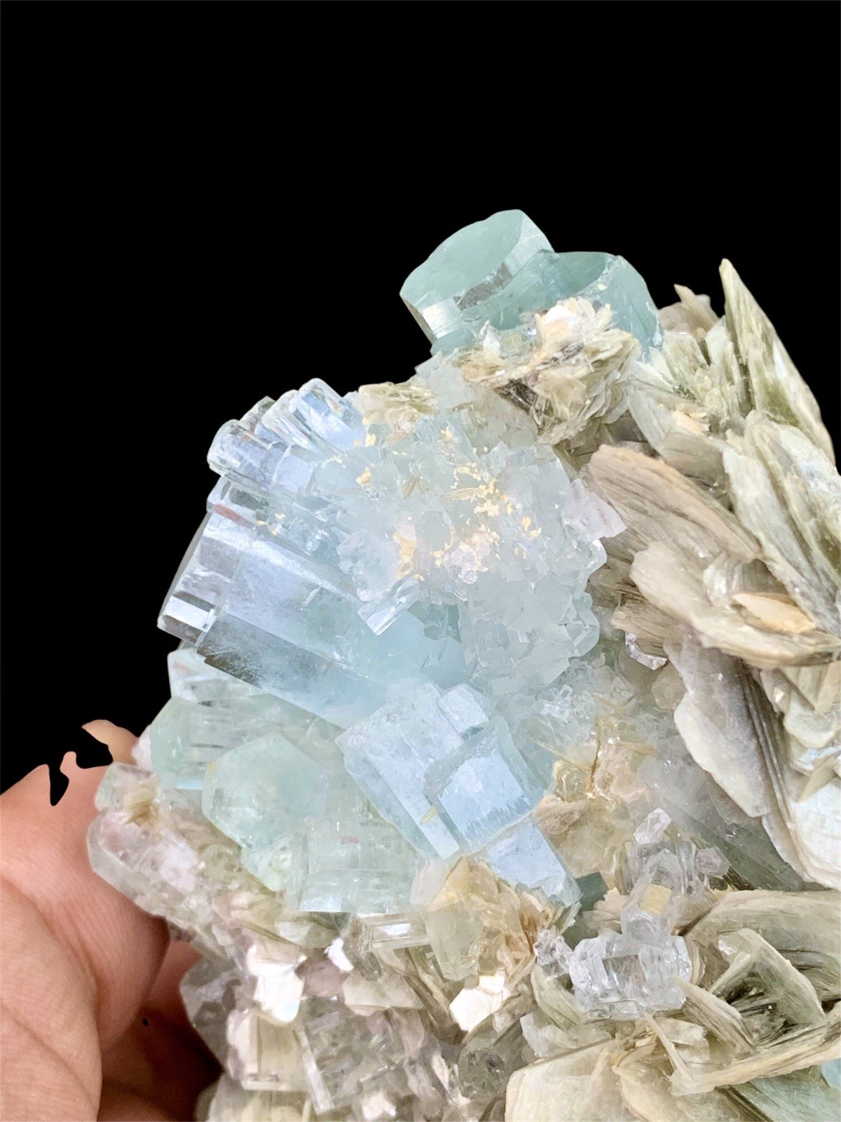 579 Grams Aquamarine Cluster With Mica Combine Specimen From Nagar Pakistan.