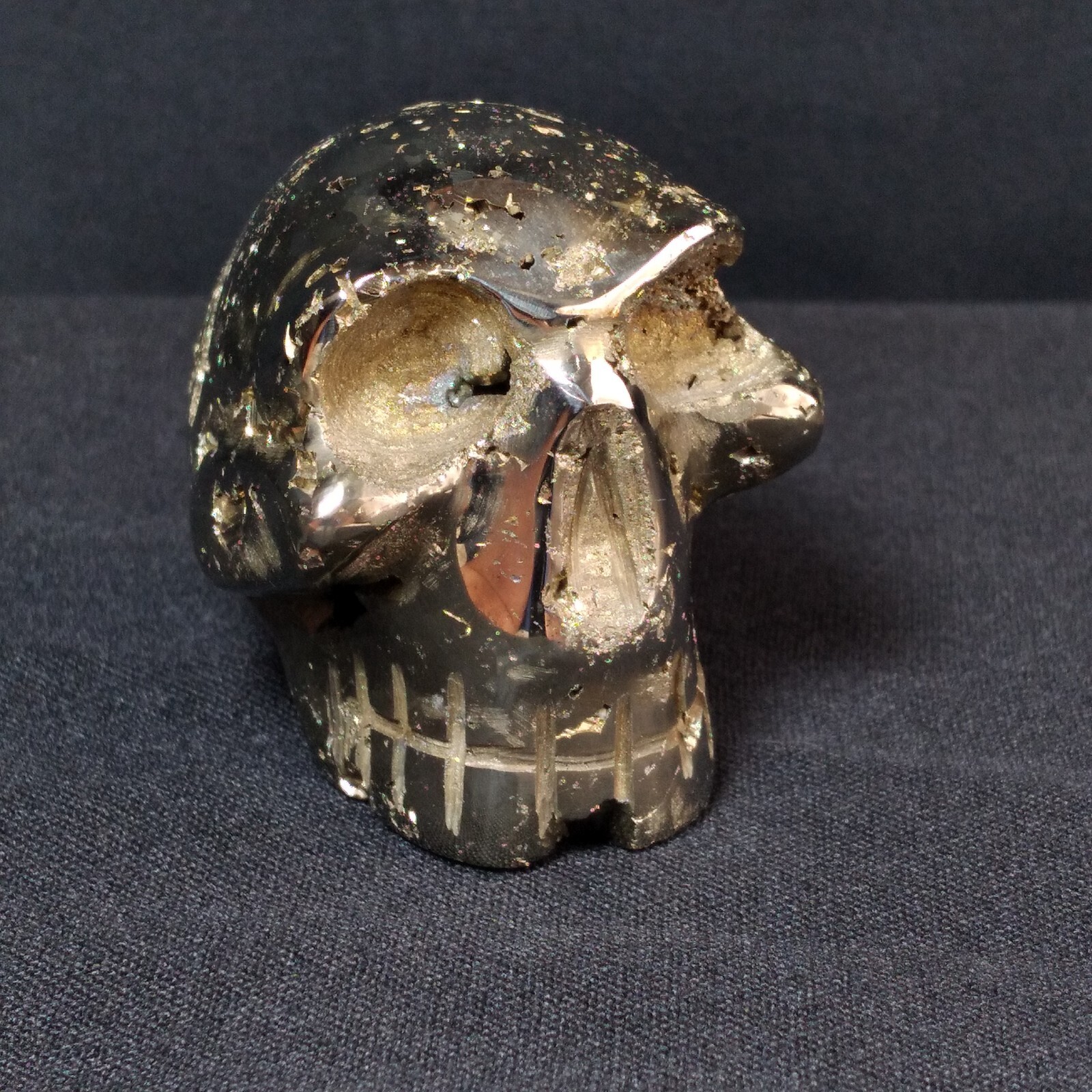Hand Carved Skull Peruvian Pyrite Fools Gold Open Crystal Chambers Detail Heavy